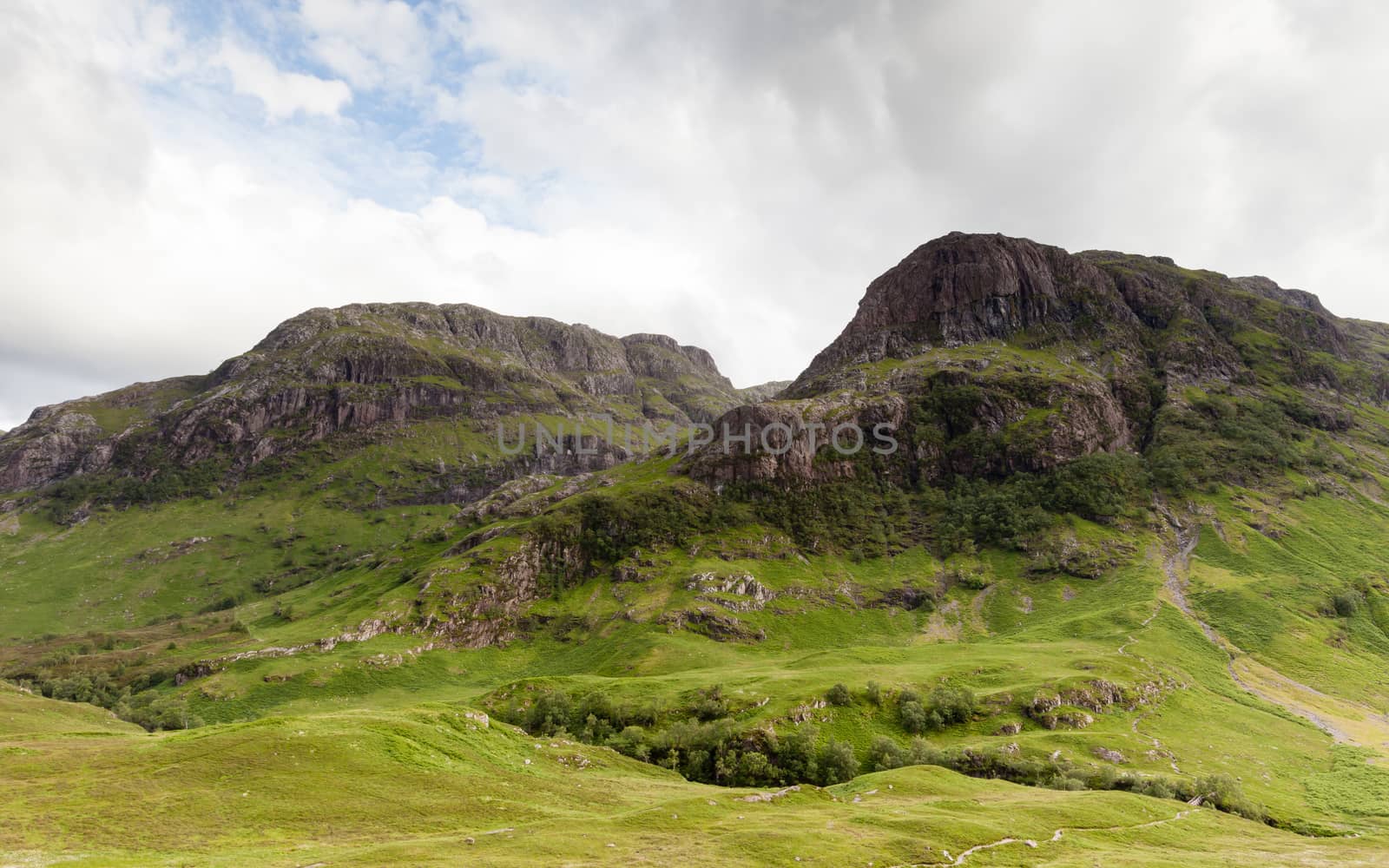 A view of the Glencoe hillside in the Scottish highlands.  Glencoe is the most famous of all the Scottish glens.