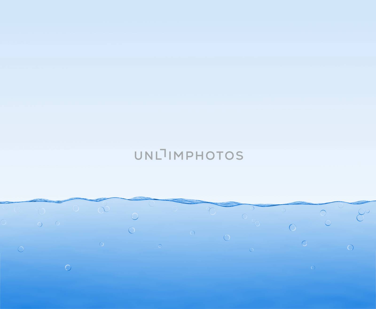 Blue underwater illustration with bubbles. Empty space for the text.
