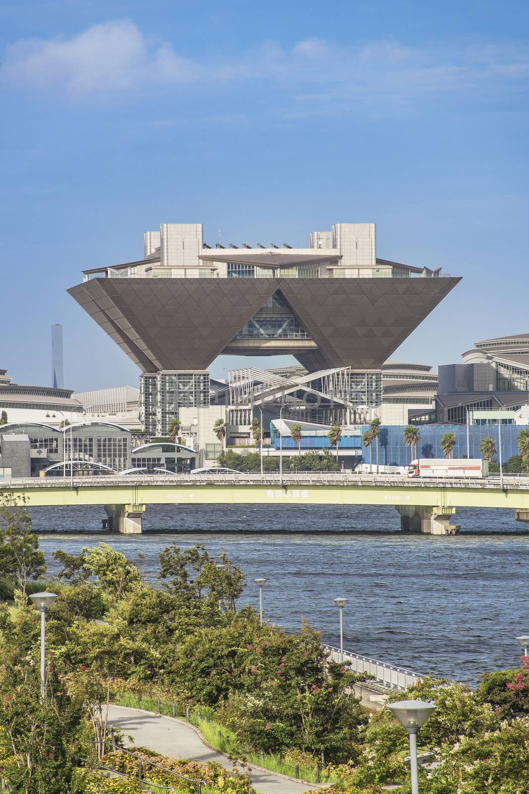 The Tokyo International Exhibition Center more commonly called Tokyo Big Sight is a palace of congresses located in Tokyo Japan. In the summer blue sky its very particular shape gives it a UFO appearance.