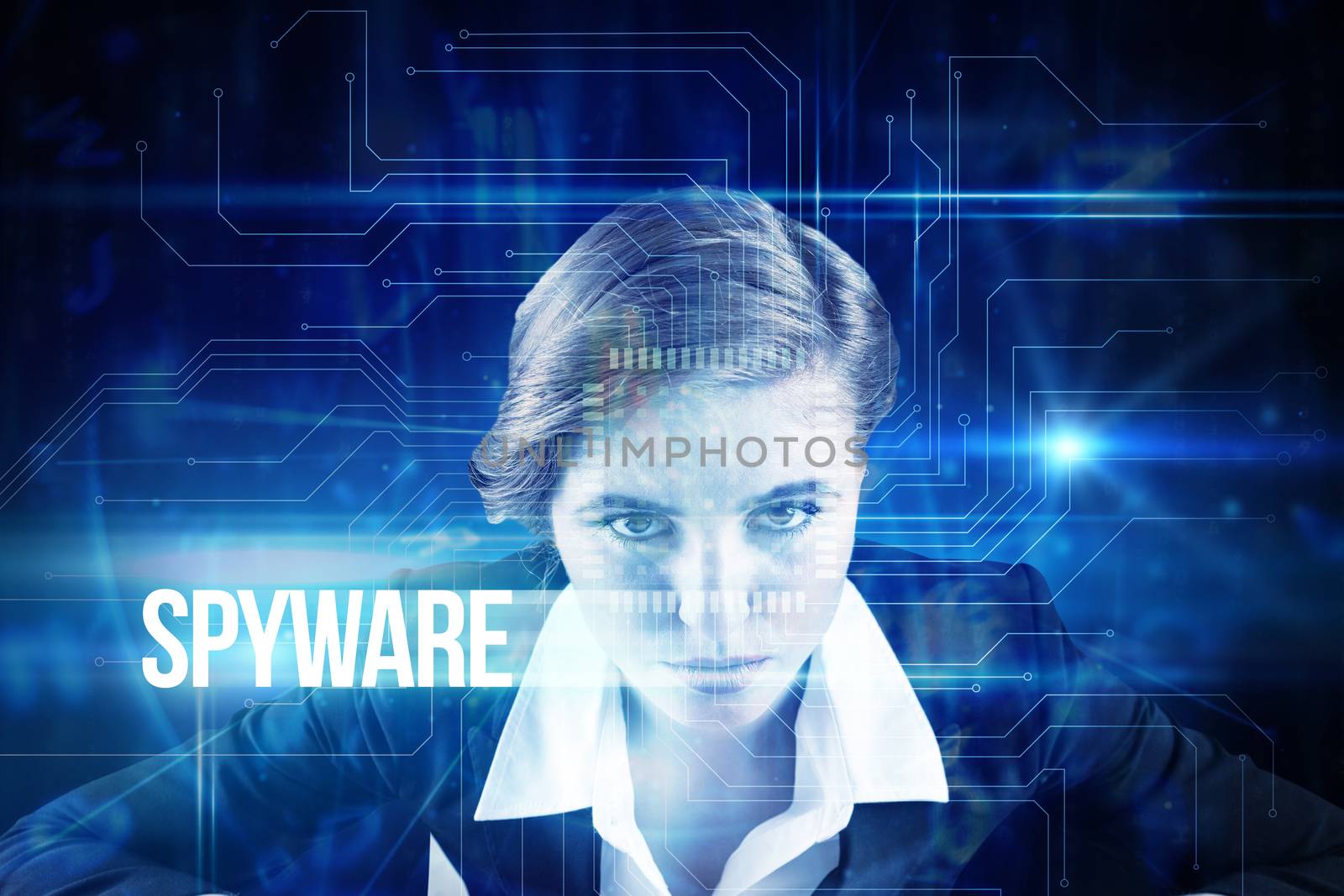 Spyware against blue technology interface with circuit board by Wavebreakmedia