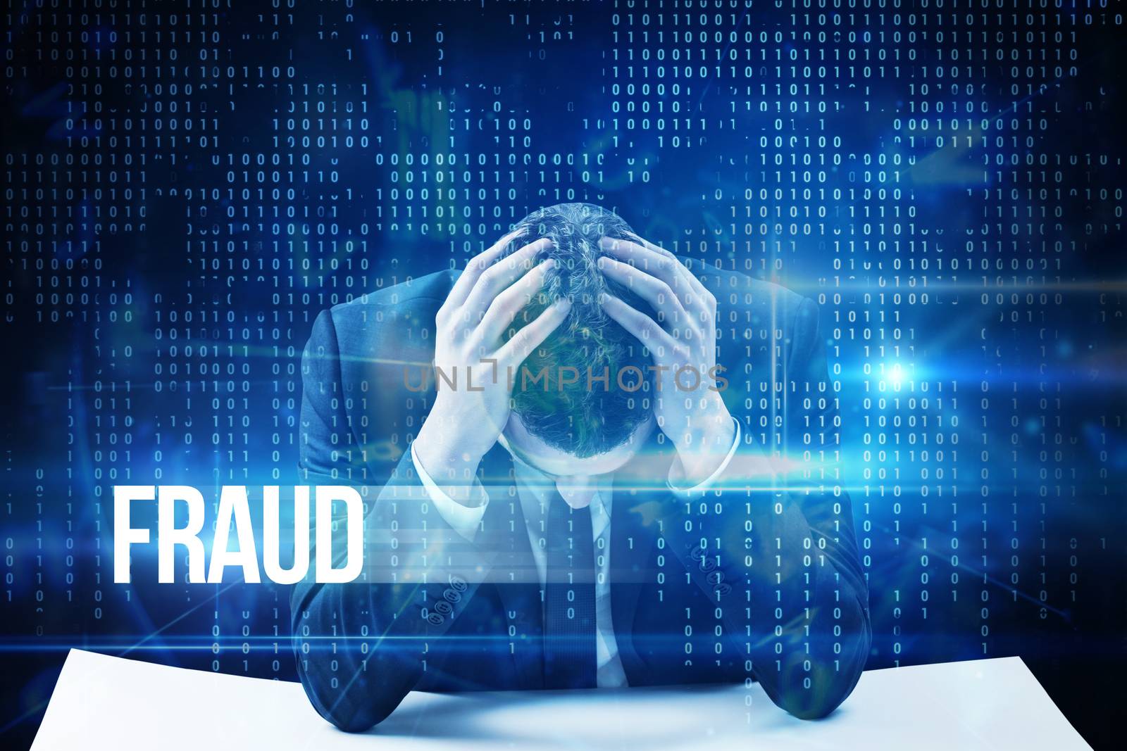 Fraud against blue technology interface with binary code by Wavebreakmedia