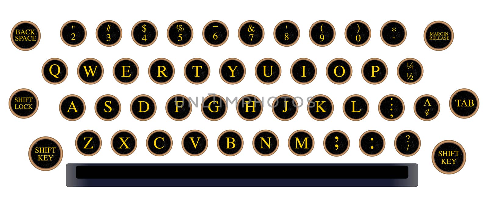 A typical typewriter keyboard key layout over a white background