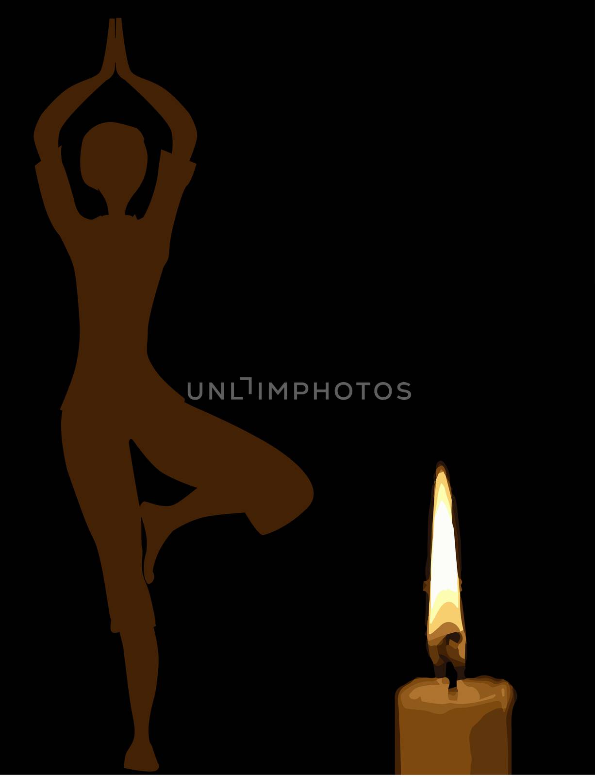 A yoga practitioner behind a flickering candle