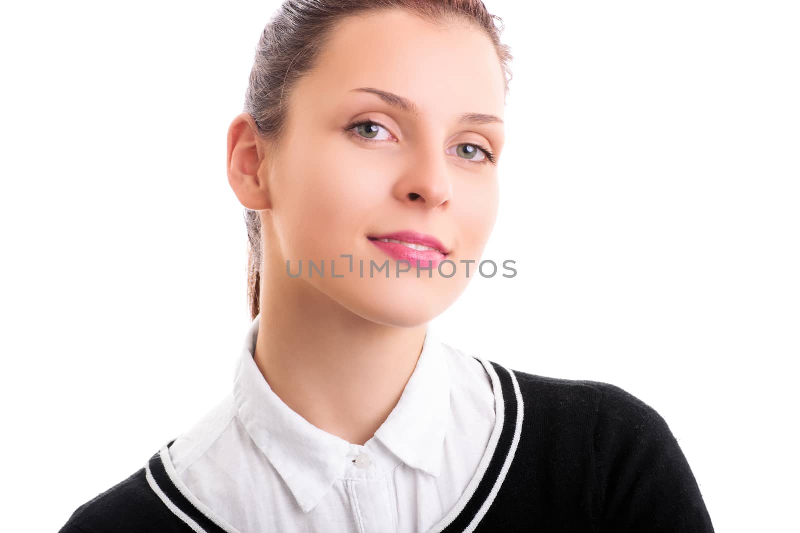 Close up portrait of a smiling confident young woman by Mendelex