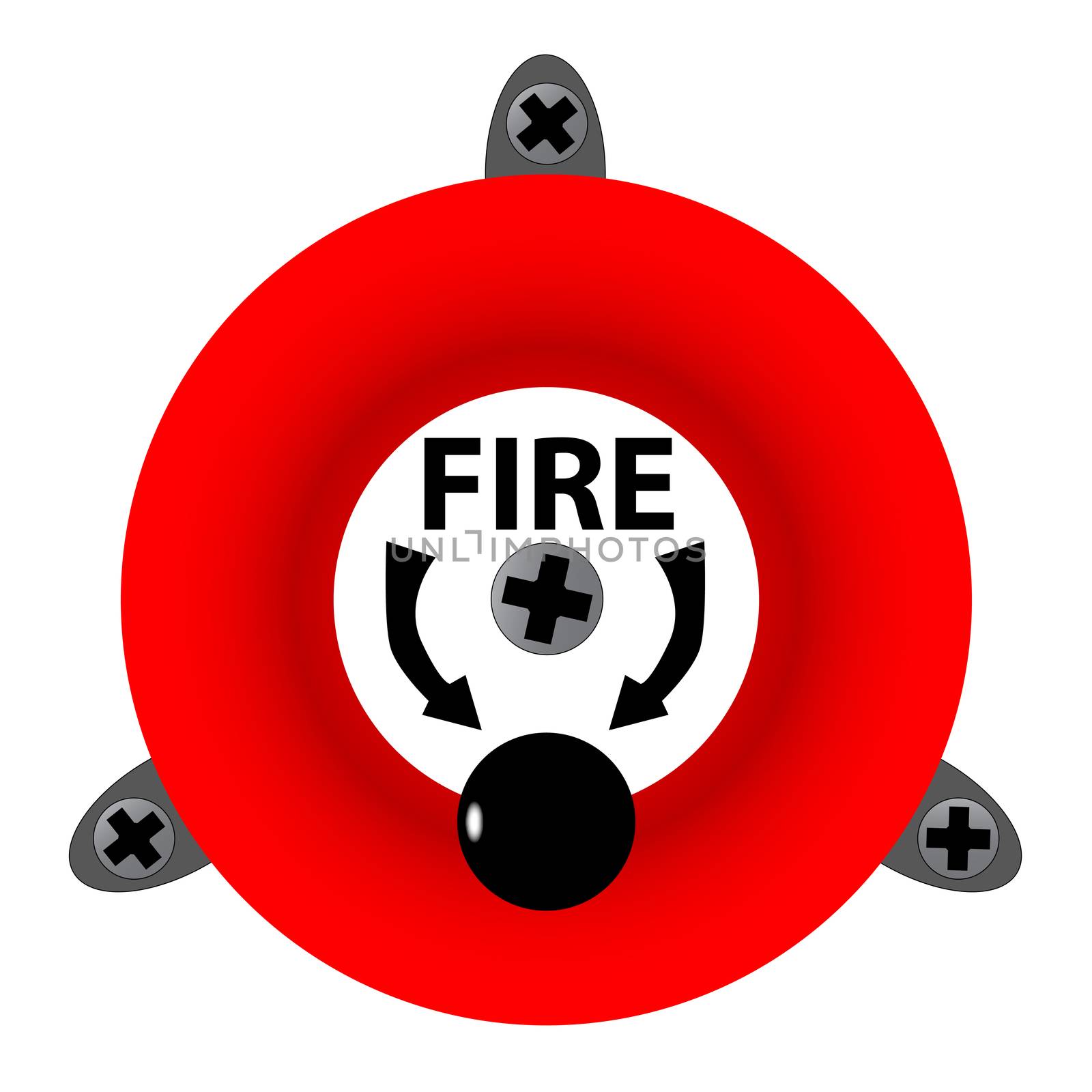 A hand driven fire alarm over a white background.