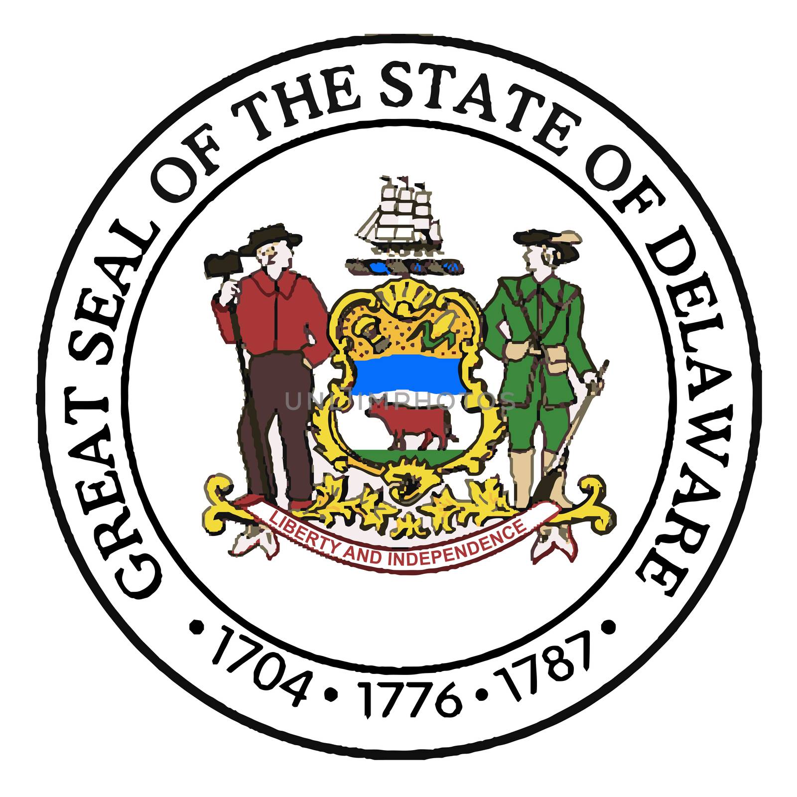 The Great Seal of Delaware over a white background