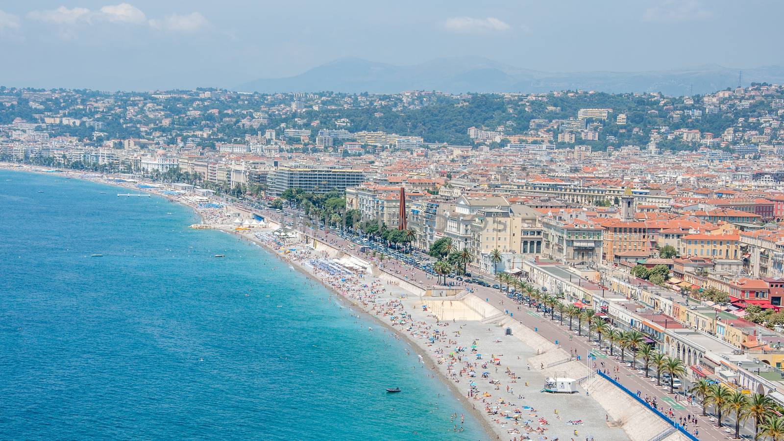 view of the city of Nice in the Maritime Alps, France. beautiful bright color in this city under Italian influence