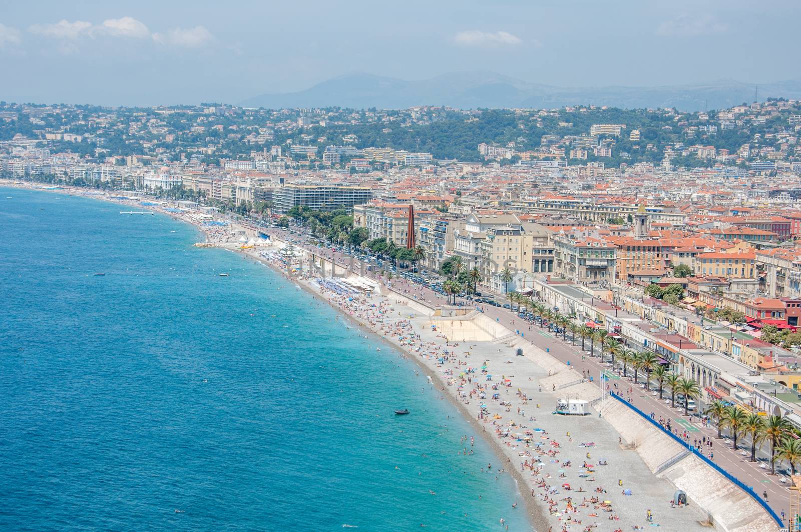 view of the city of Nice in the Maritime Alps, France. beautiful bright color in this city under Italian influence