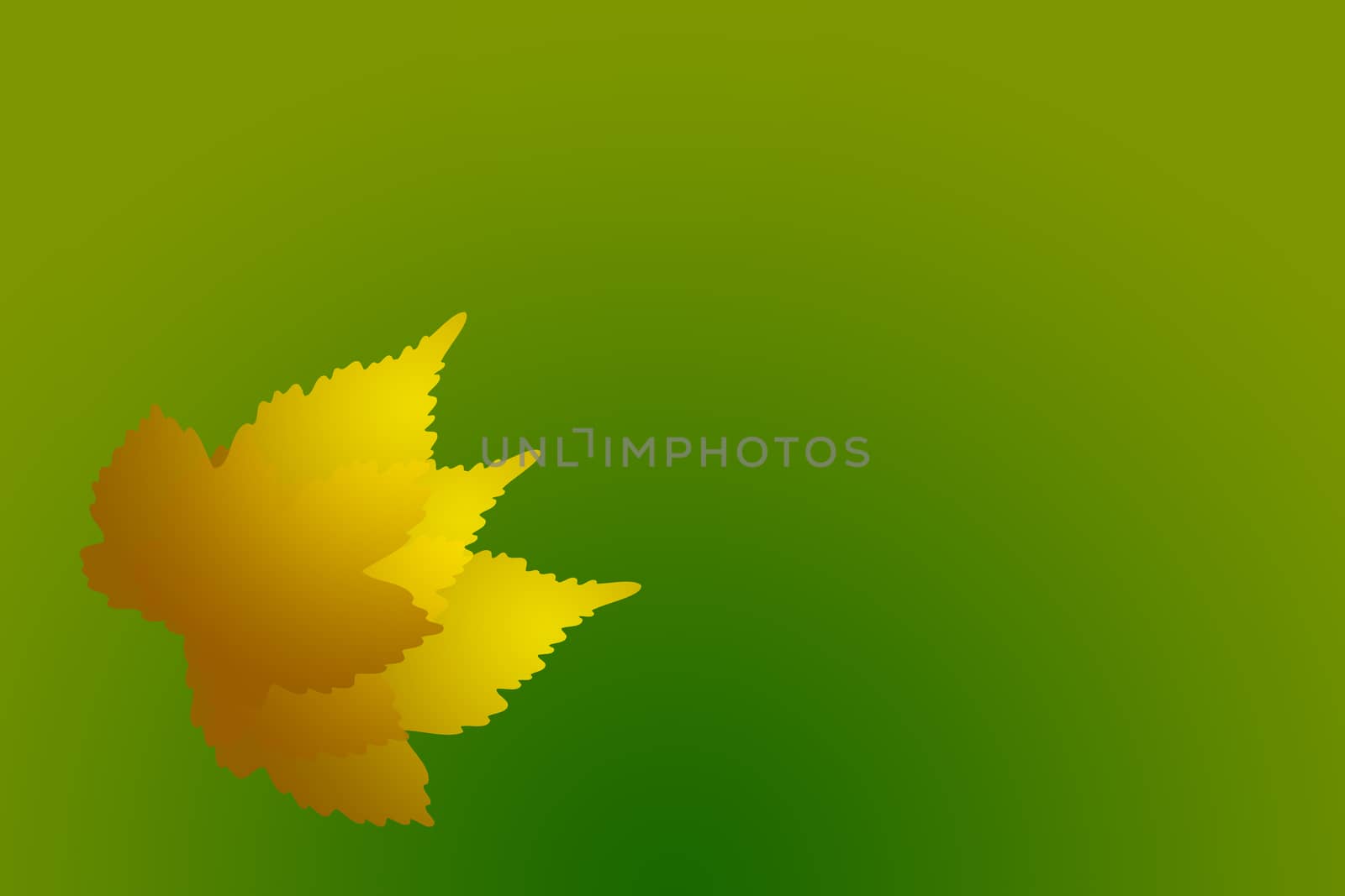 abstract autumn leafs an orange and yellow with green background and copy space