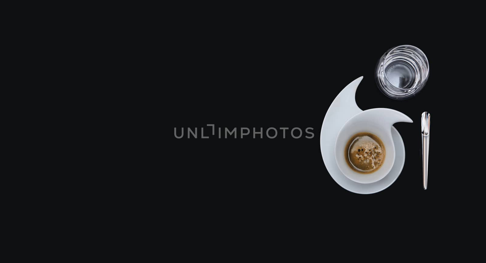 flat design coffee for with water and smart phone with a black background