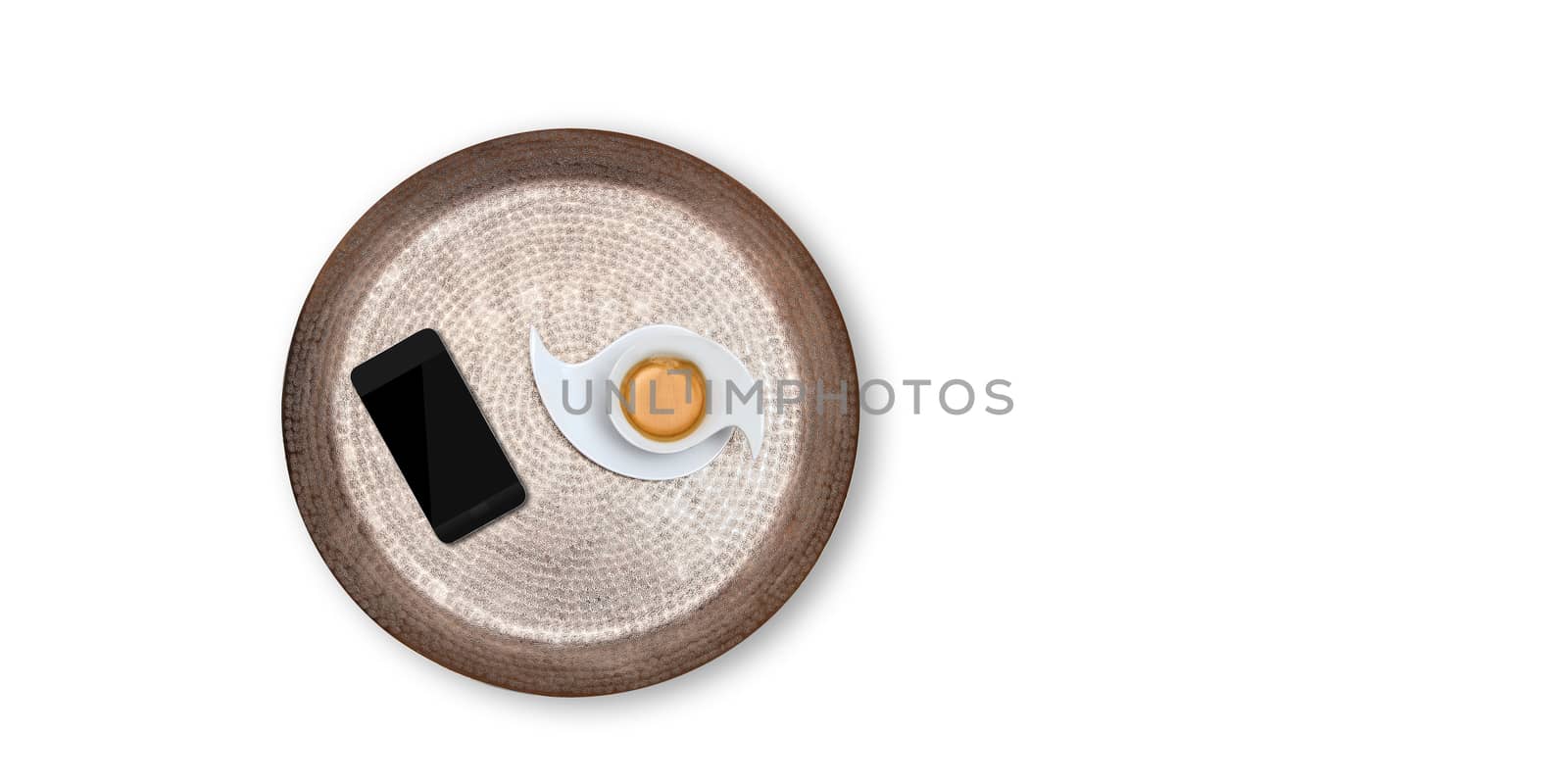 flat design coffee for with water on a tray with white background