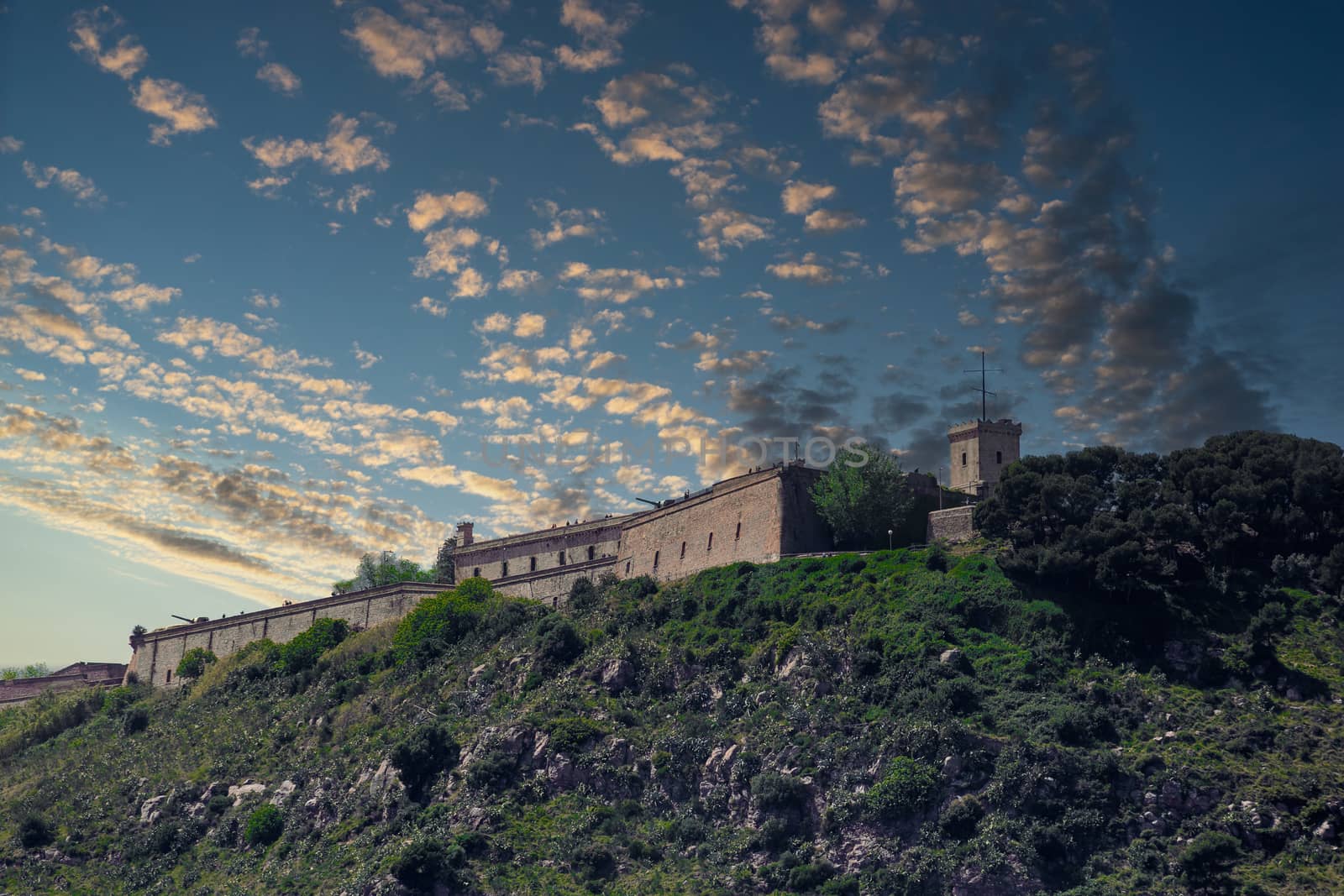 An old fort on a hill overlooking Barcelona, Spain