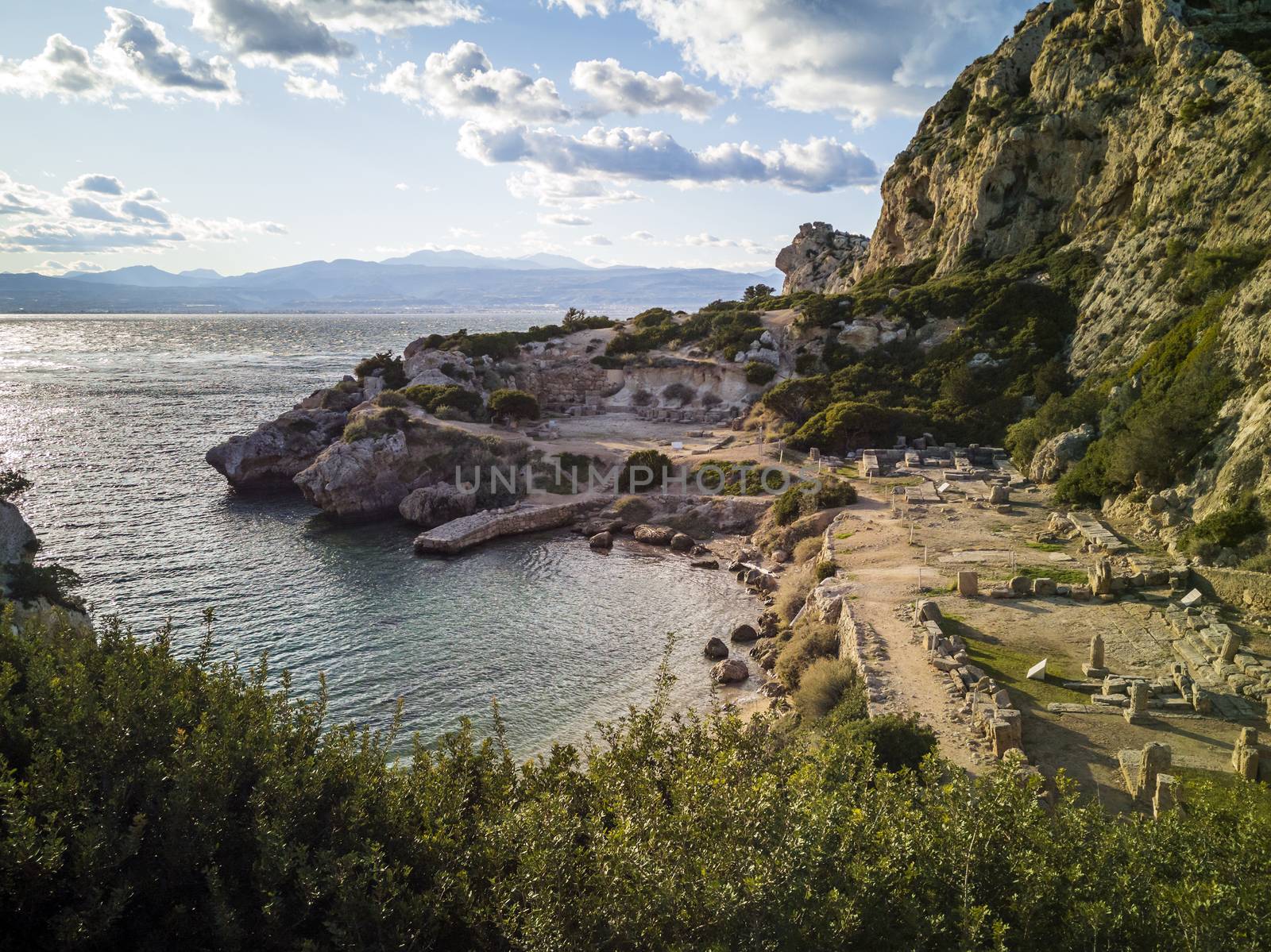 Ancient place Hraion Paradise Beach at Greece