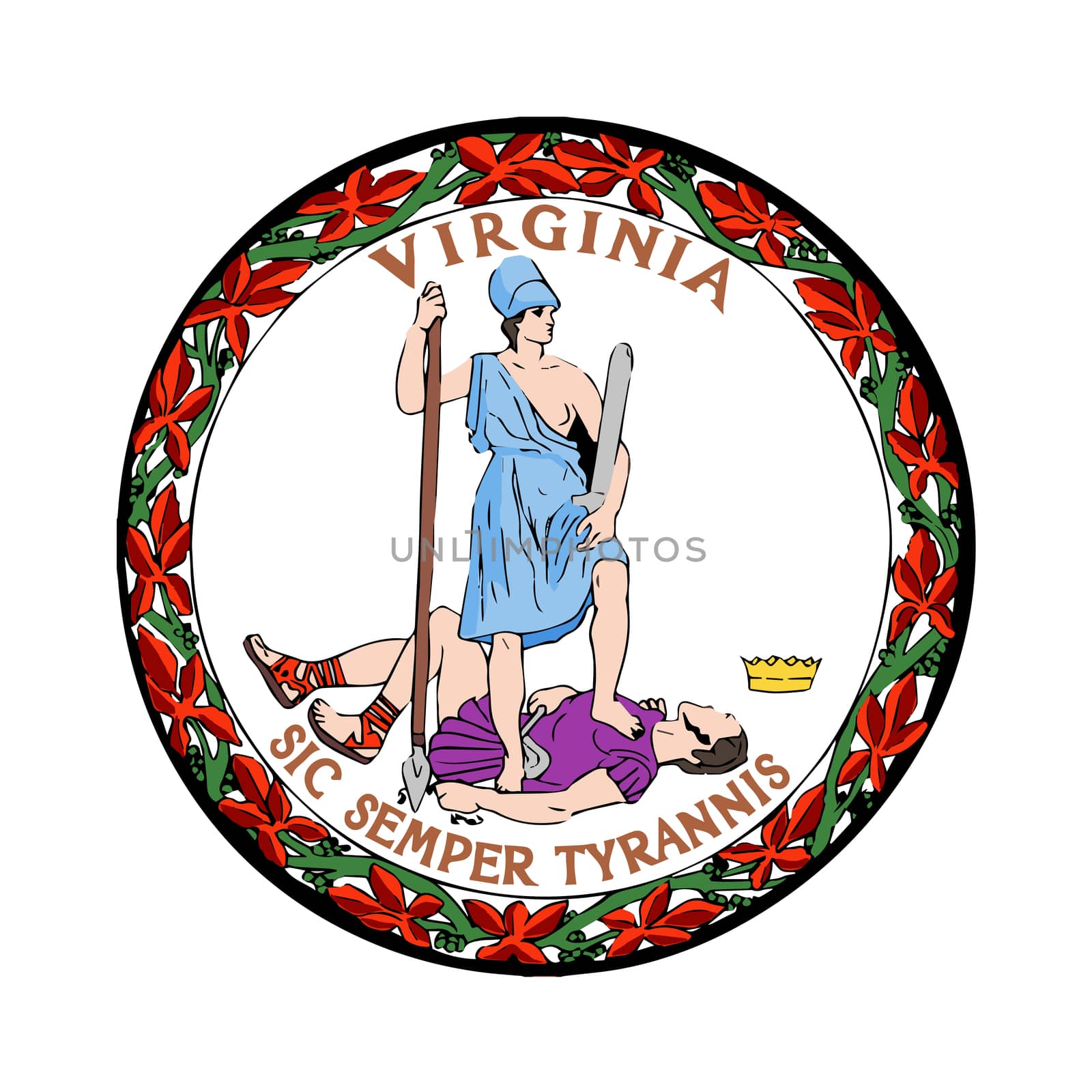 The state seal of the USA state of Virginia over a white background