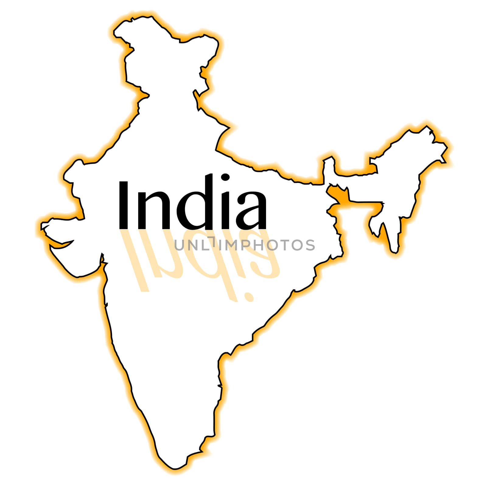 Outline map of India over a white background