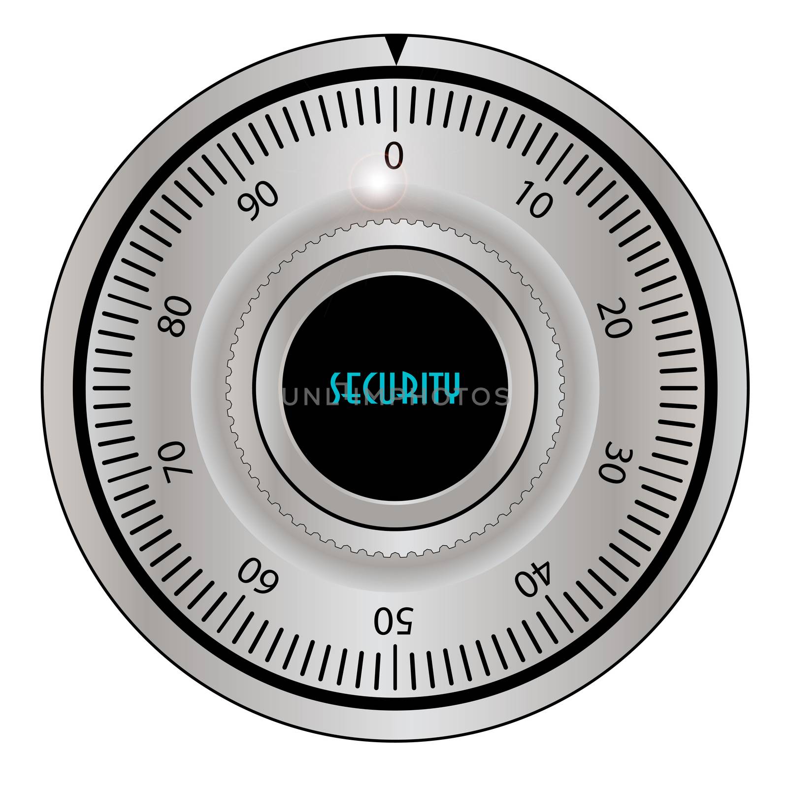 A Safe Combination Lock as found on high security systems over a white background