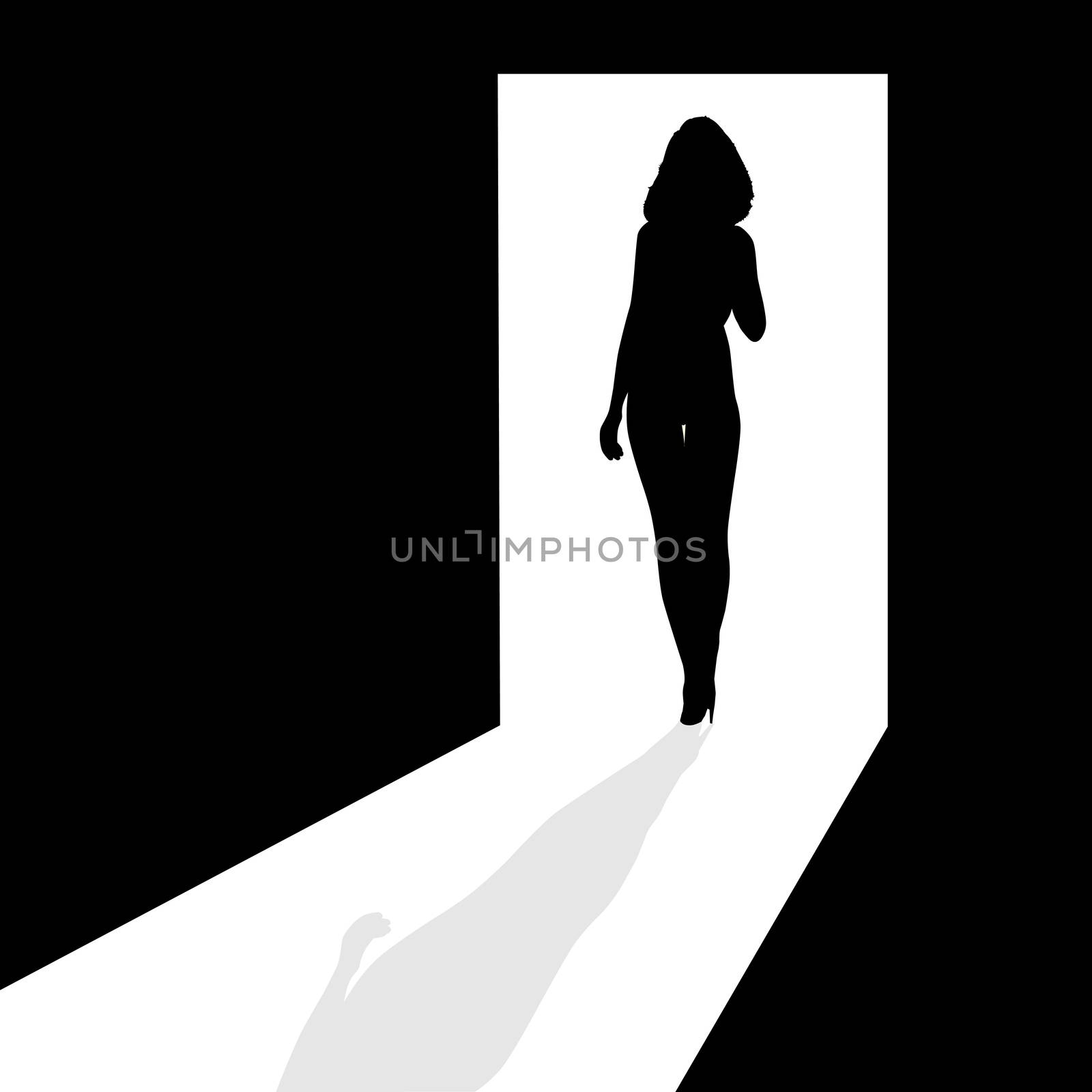 Silhouette of a sexy woman in a doorway