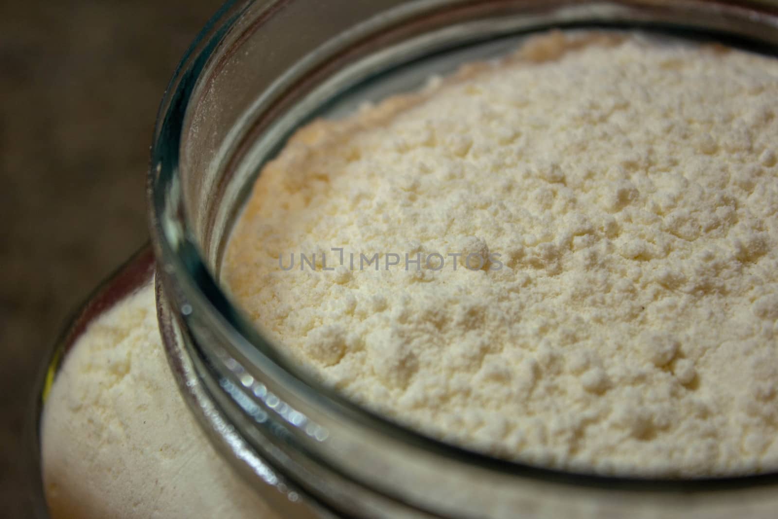 Pot of fresh flour just after poured
