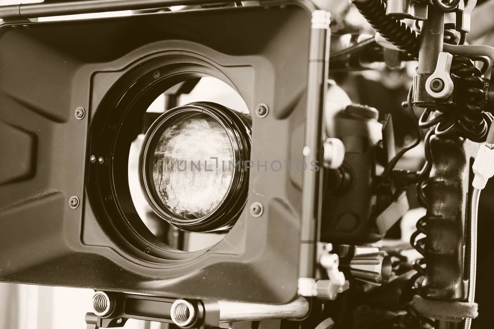 Film industry. Filming with professional camera background