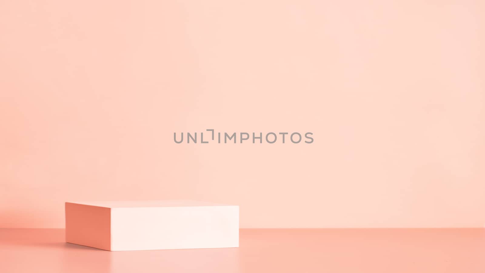 Abstract background for branding, identity and packaging presentation. Light yellow podium on coral pink paper background. Copy space for text, design or mock up product