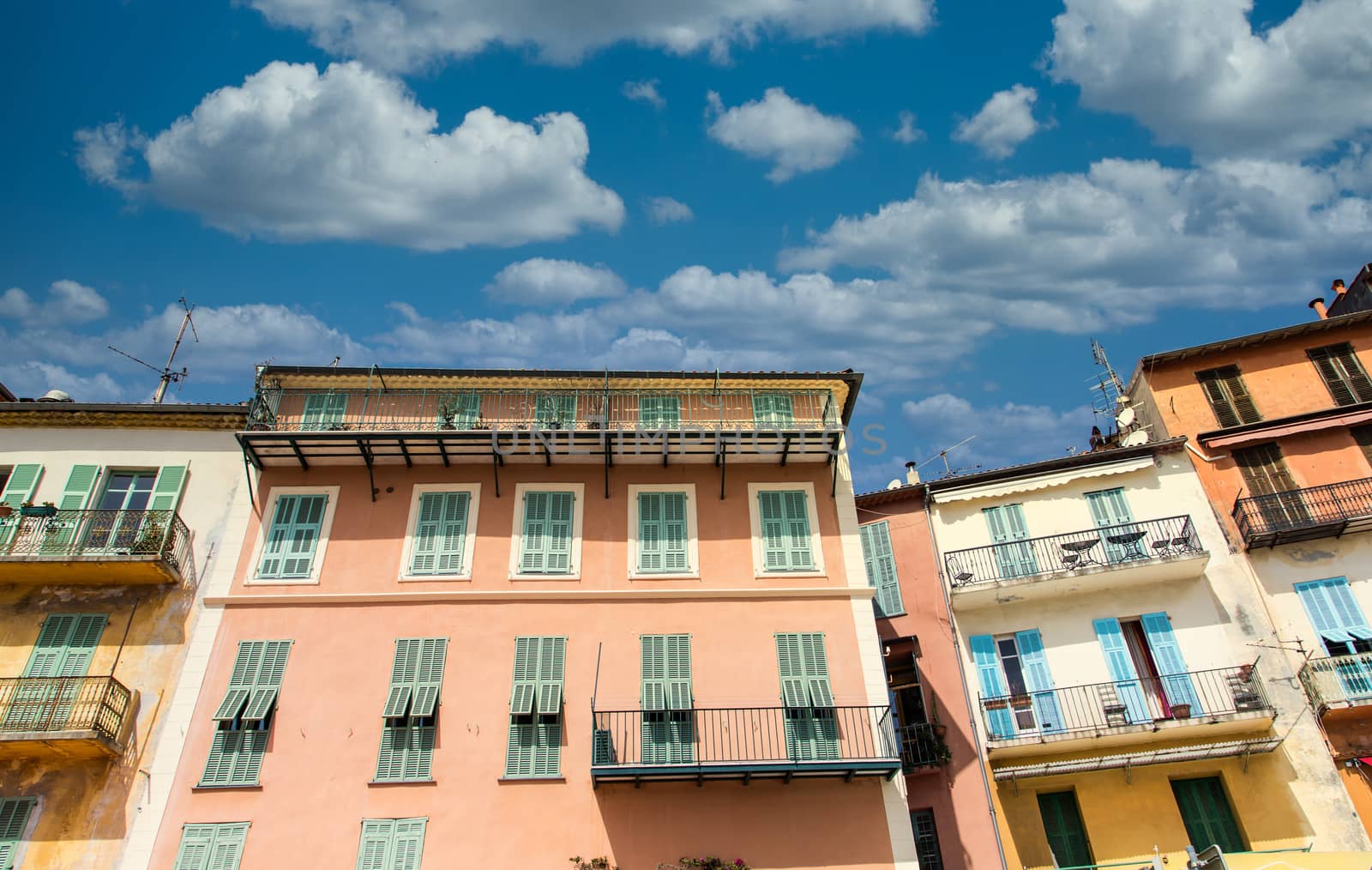 Colorful buildings in the coastal town of Villefranche, France