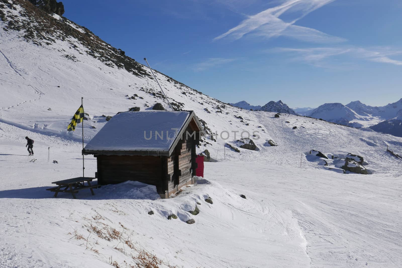 snowy landscape of Montgenvre in the high Alps in winter, france
