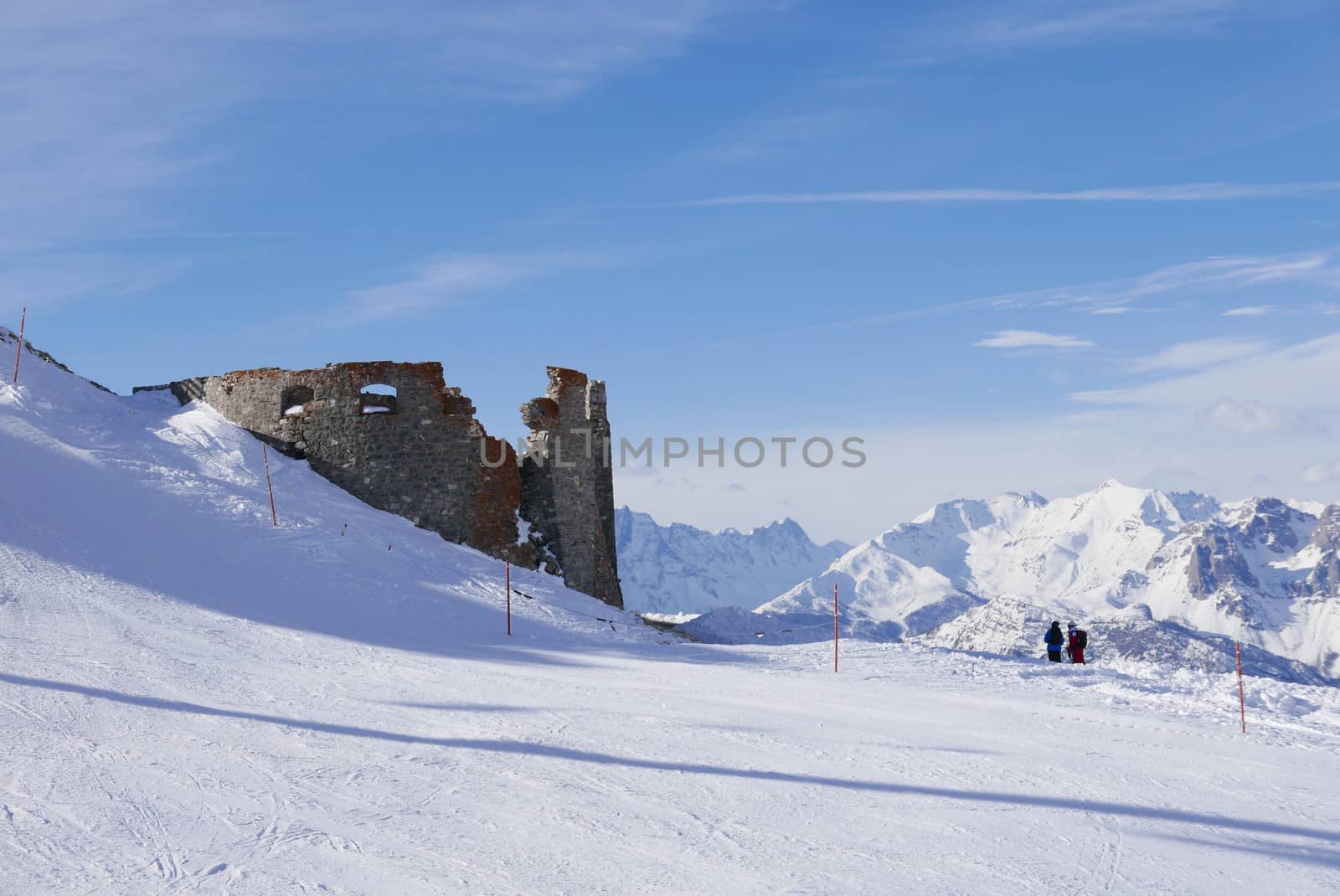 snowy landscape of Montgenvre in the high Alps in winter, france