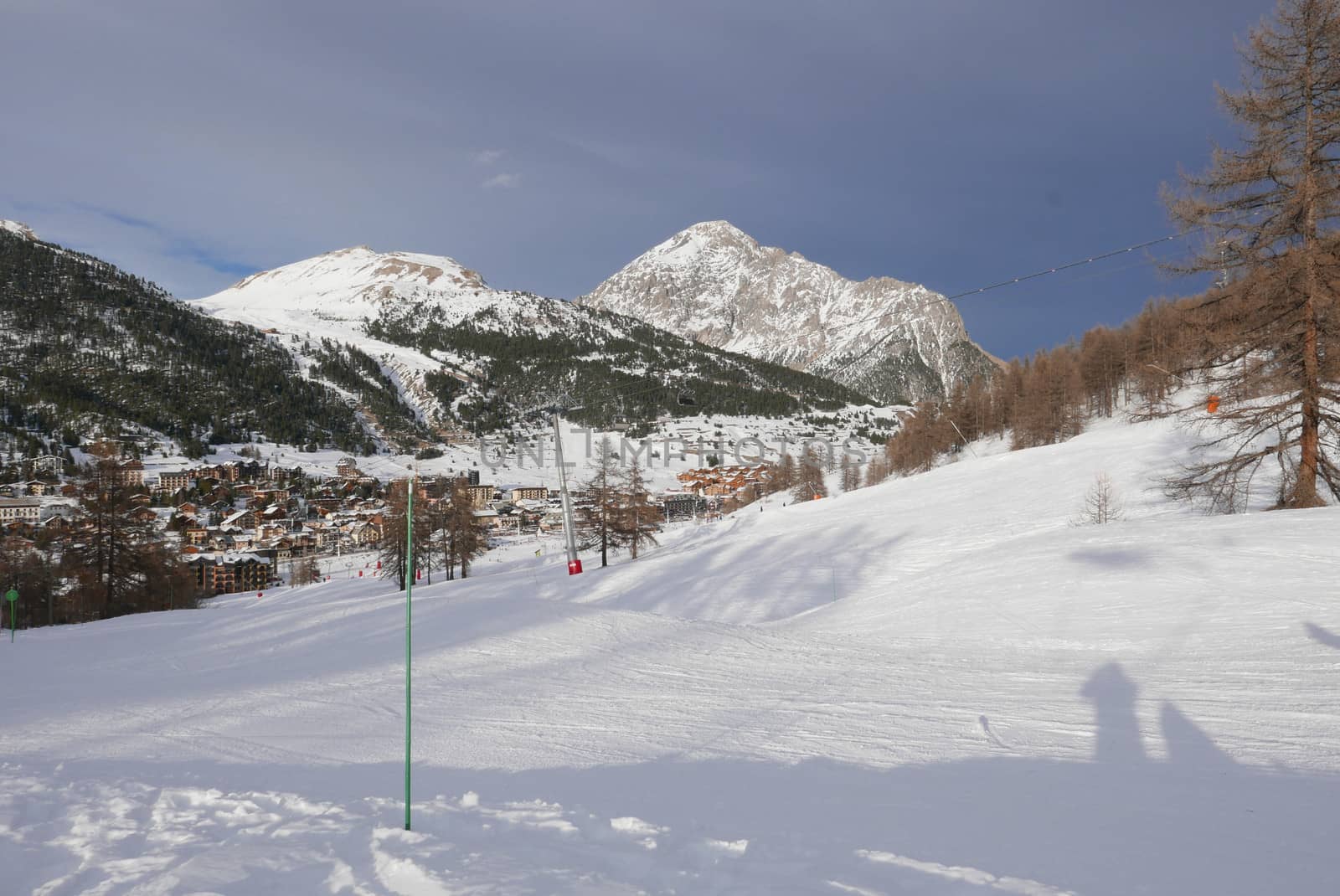 snowy landscape of Montgenvre in the high Alps in winter, france
