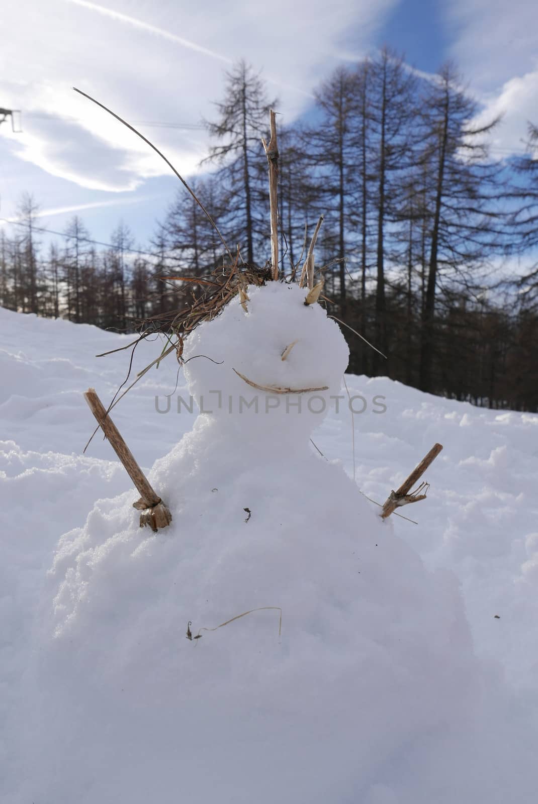 snowy landscape of Montgenvre in the high Alps in winter, france