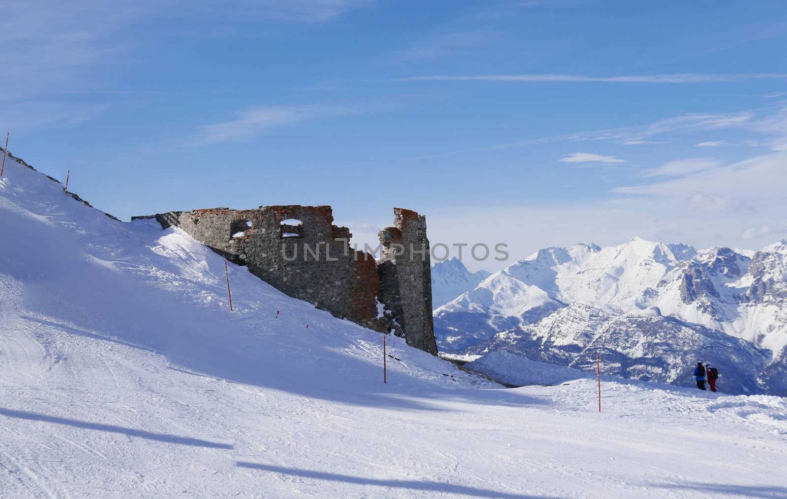 snowy landscape of Montgenvre in the high Alps in winter, france