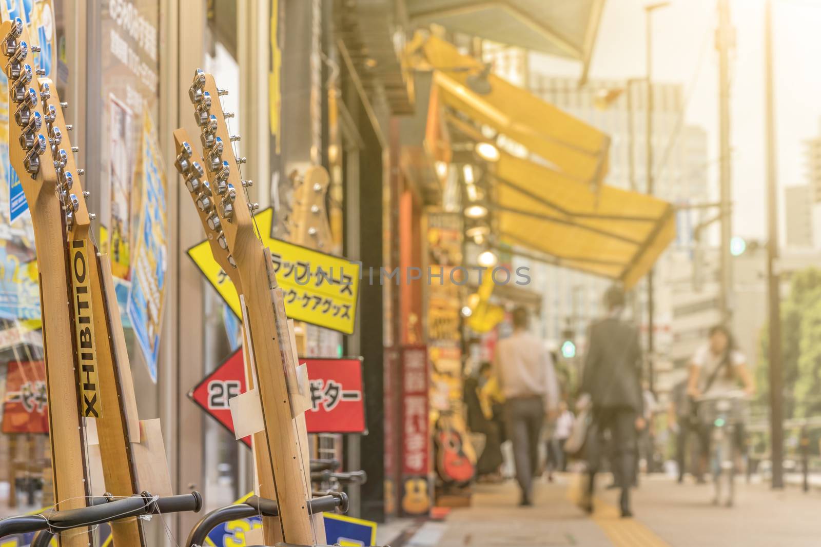 Ochanomizu district in Tokyo close to Meiji University whose main street known as Guitar Street, which is lined on both sides with guitar shops, violin shops or saxophone shops.