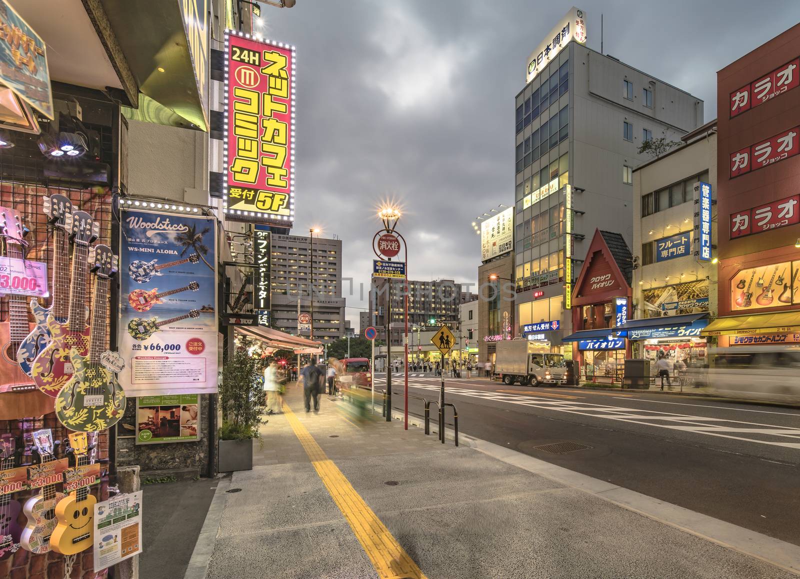 Ochanomizu district in Tokyo close to Meiji University whose main street known as Guitar Street, which is lined on both sides with used guitar shops, violin shops or saxophone shops.
