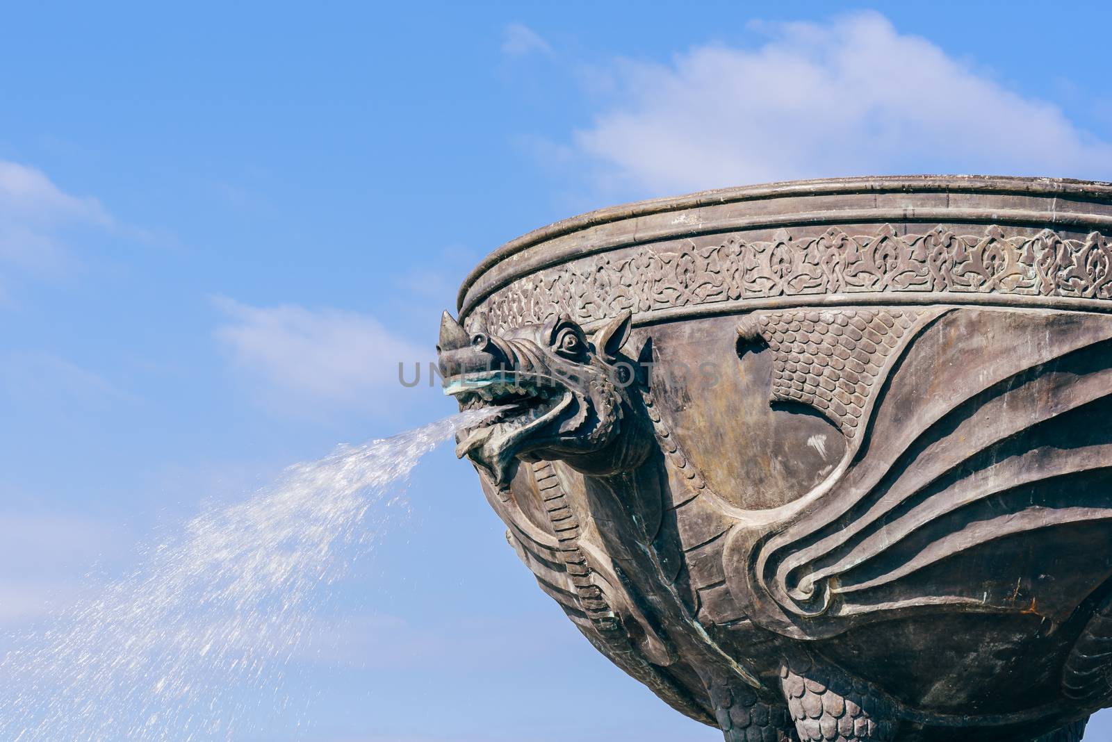 Dragon fountain on sky background in Kazan, Russia