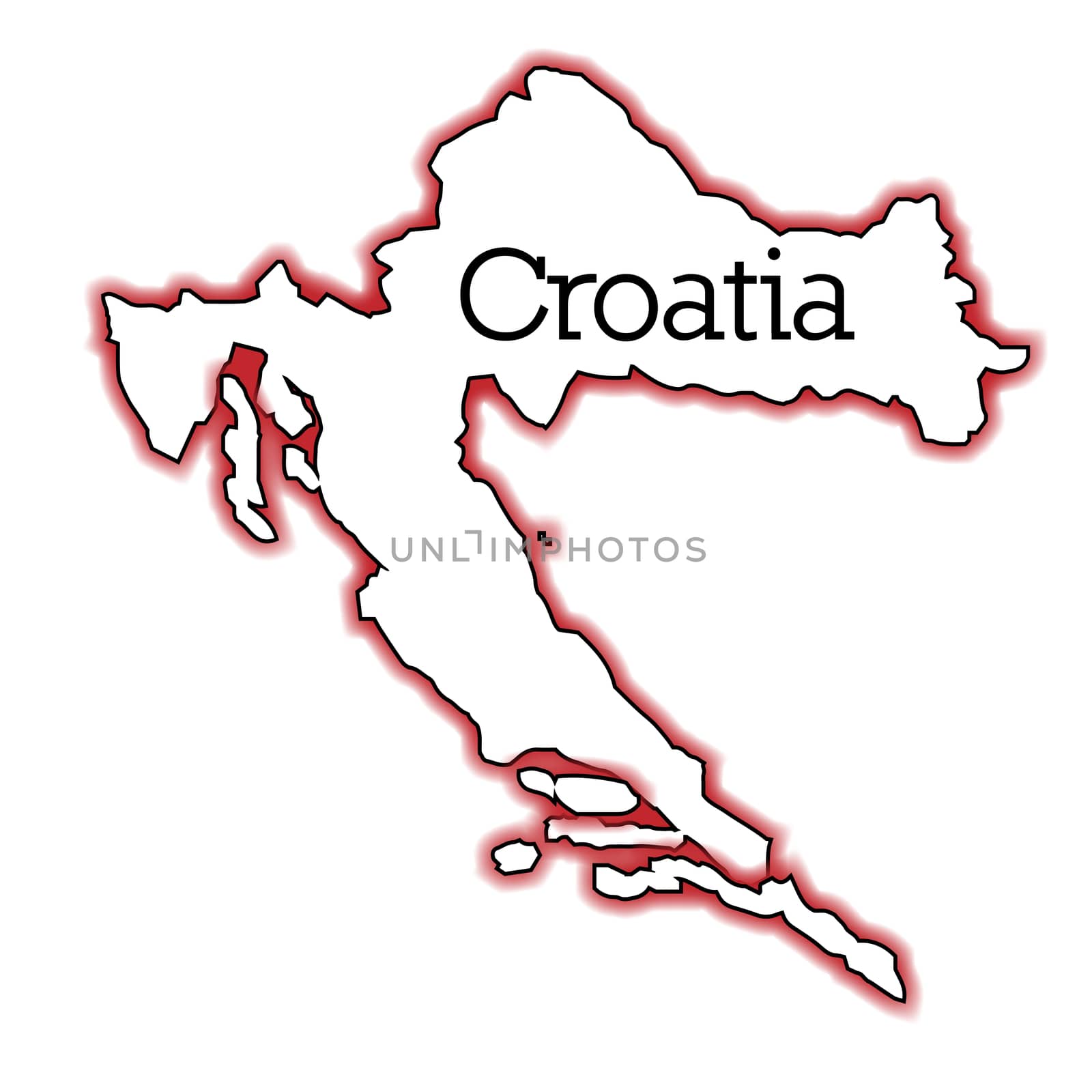 Outline map of the country Croatia over a white background