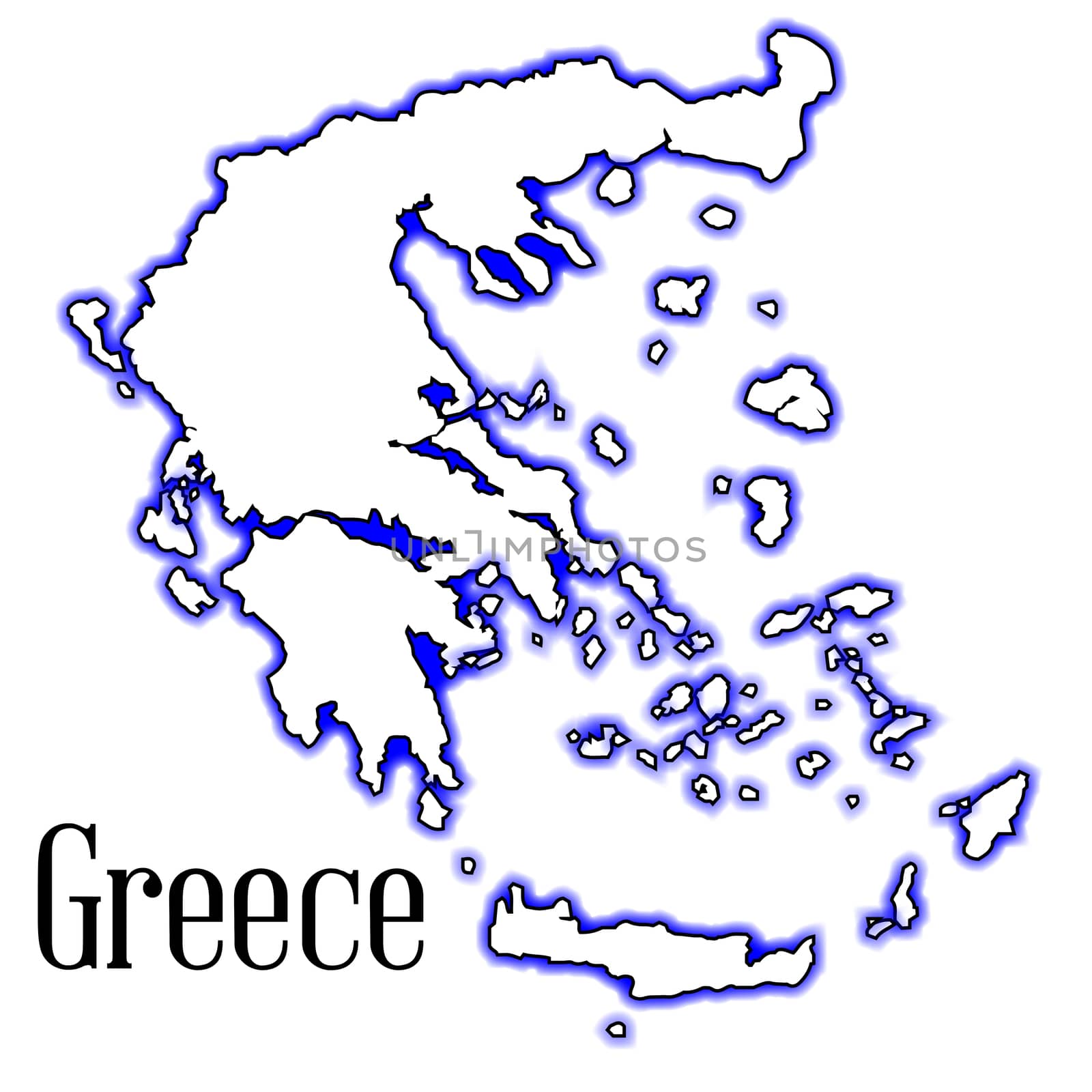 Outline map of Greece and the islands over a white background