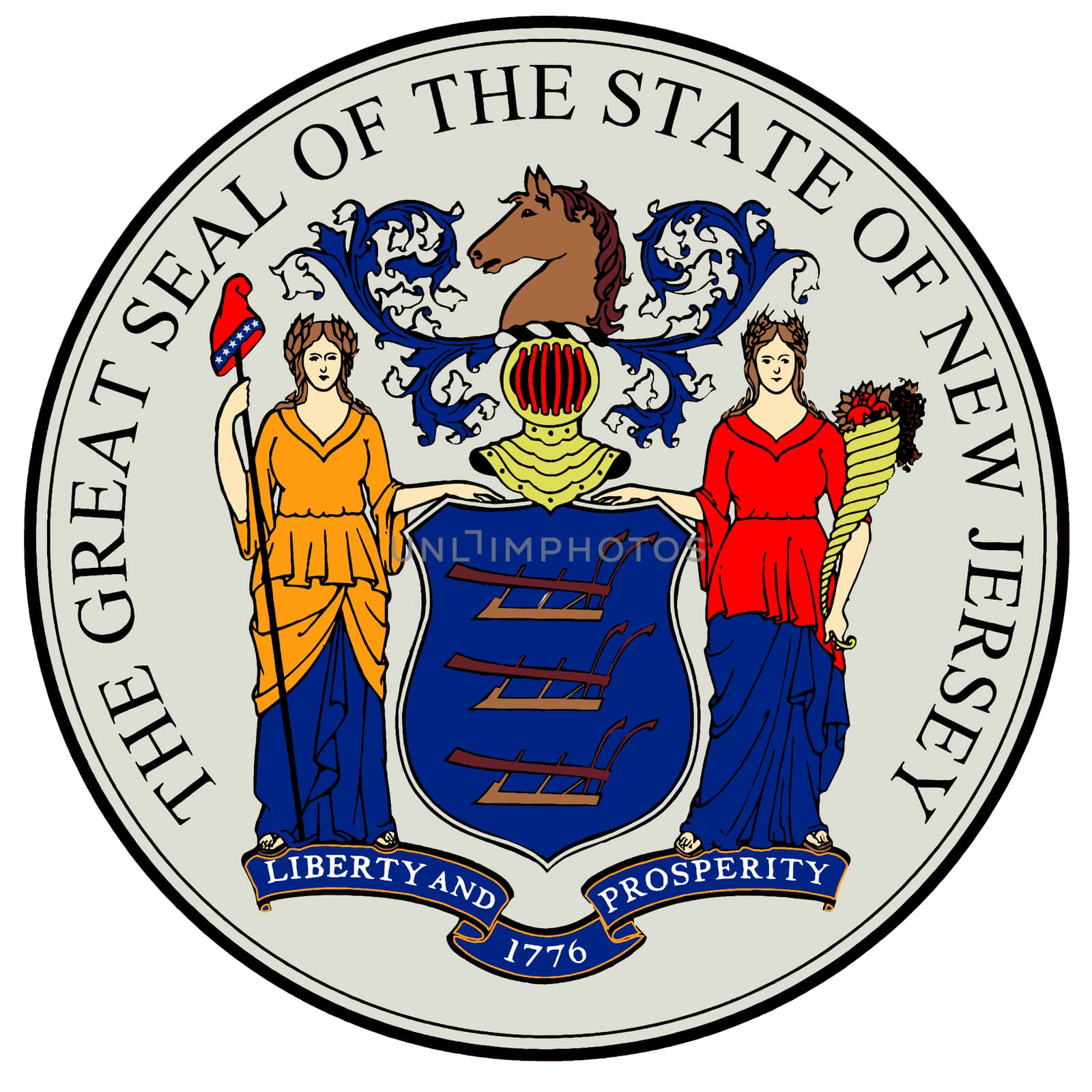 The great seal of the state of New Jersey isolated on a white background