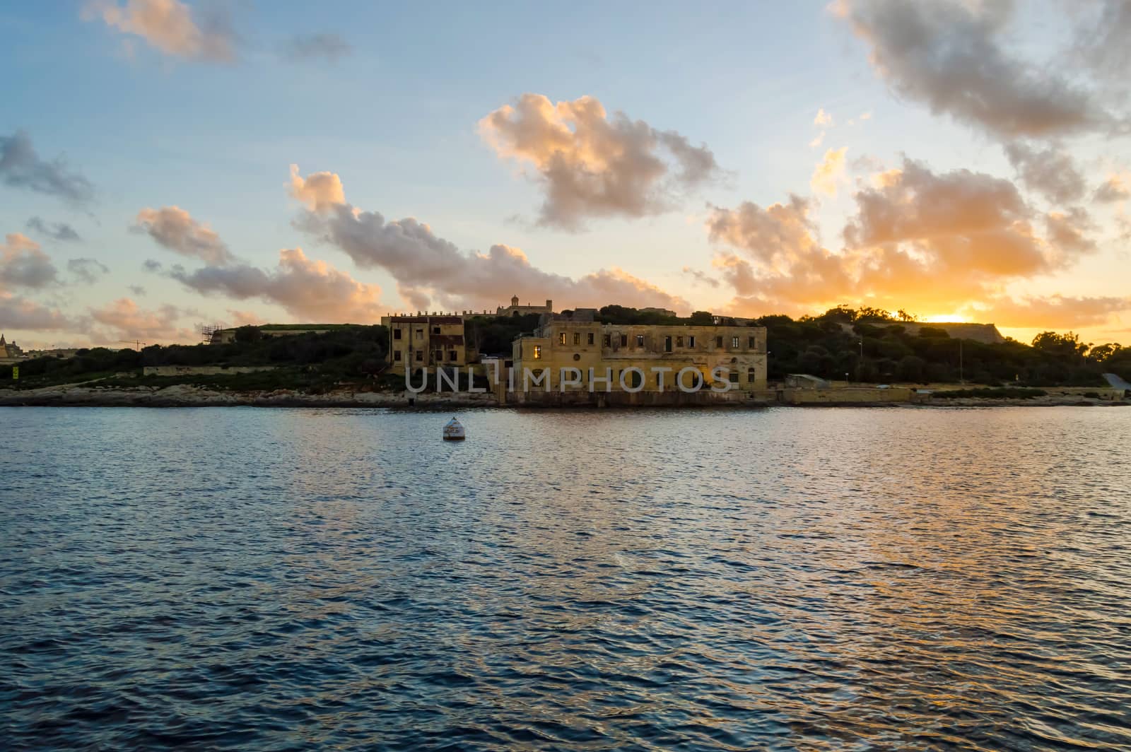 Manoel Island at Gzira from Marsamxett harbor in front of Valletta, Malta