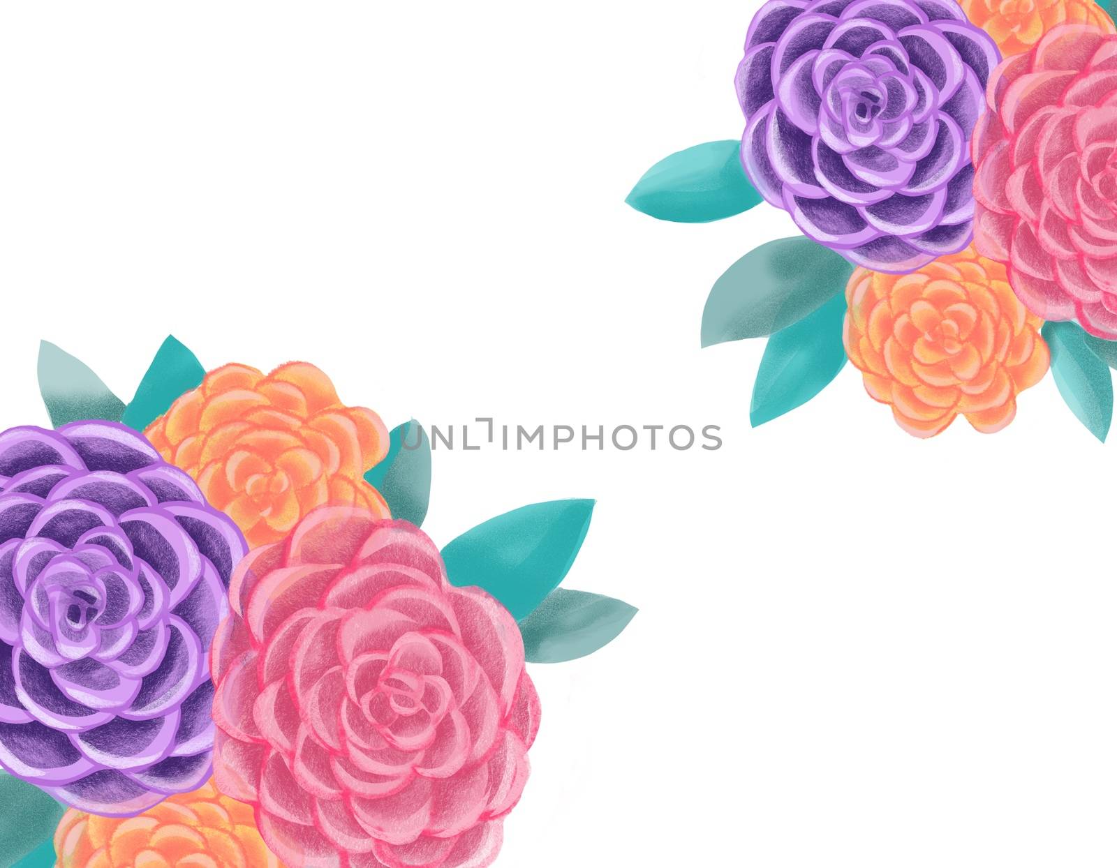 Decorative floral illustration. Botanic romantic composition. c for wedding or greeting card. Beautiful Blooming Roses Flowers