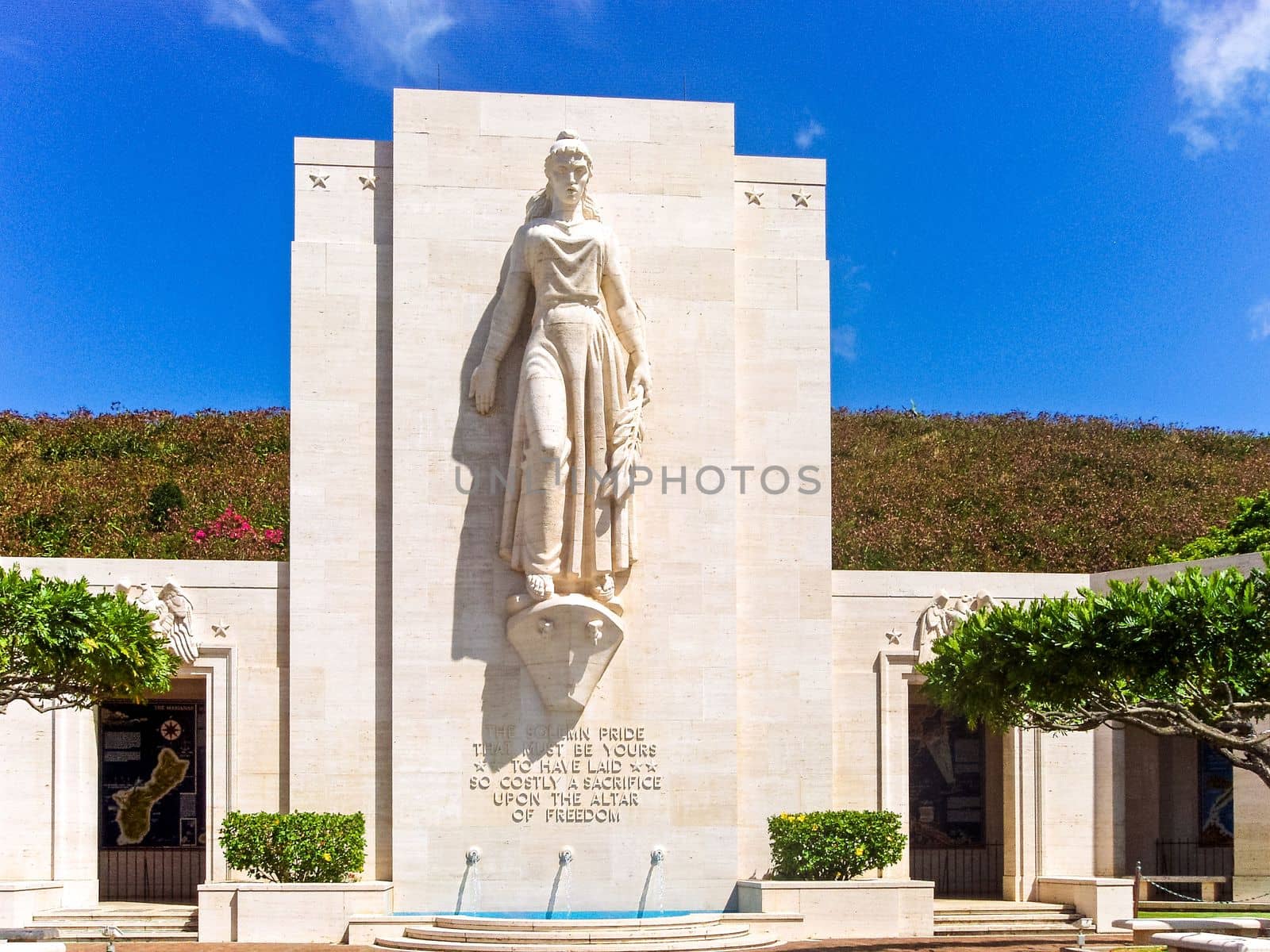 Commemorative Statue overlooking Dead in Punchbol Creater, hawaii, HI