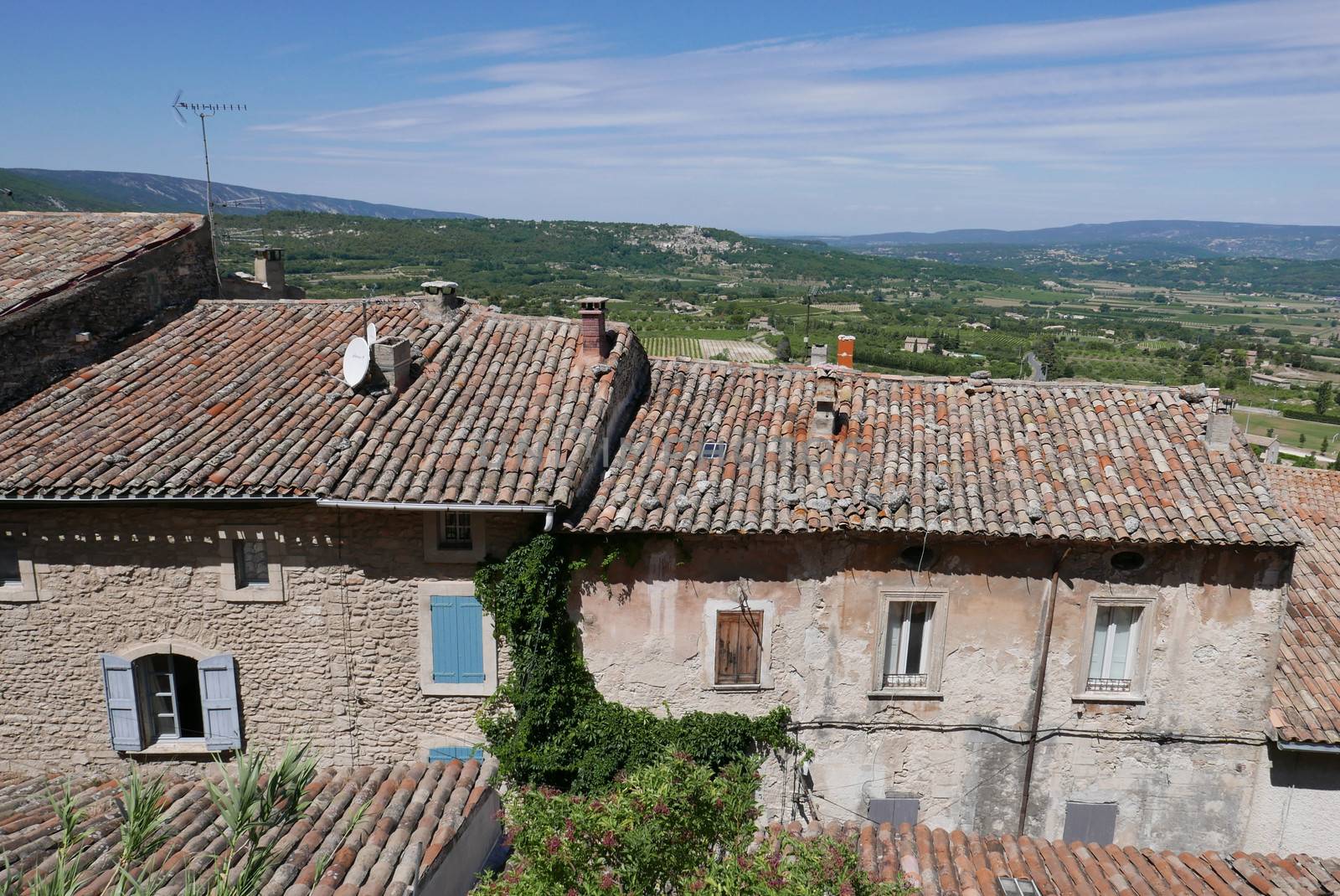 village of vaucluse, roussillon and bonnieux between vineyard and village, France