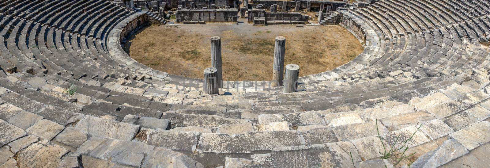 The interior of the Ancient Theatre in the greek city of Miletus, Turkey, on a sunny summer day