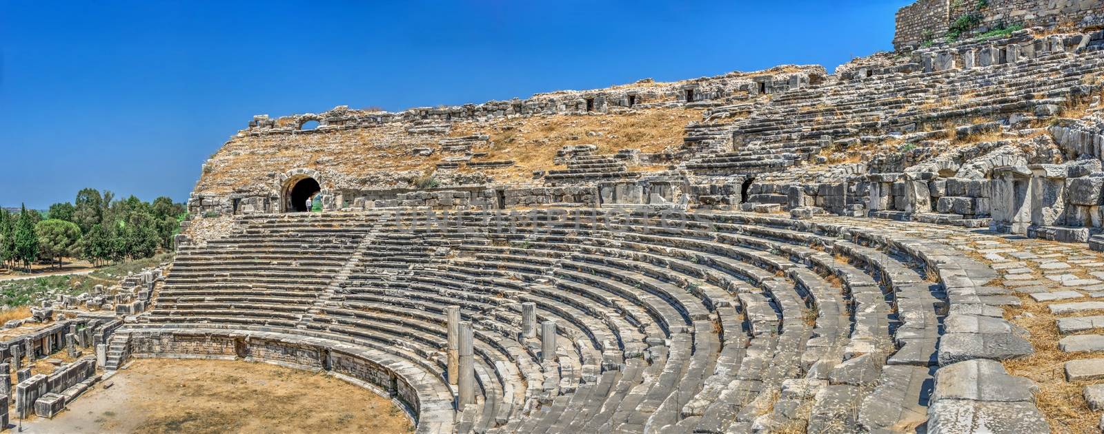 The interior of the Ancient Theatre in the greek city of Miletus, Turkey, on a sunny summer day