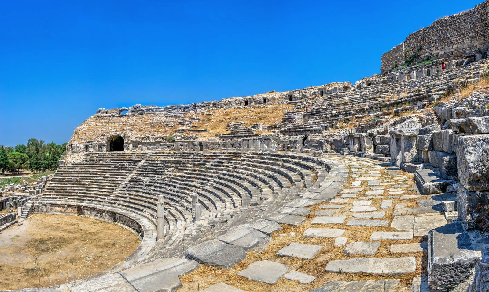 The interior of the Ancient Theatre in the greek city of Miletus, Turkey, on a sunny summer day