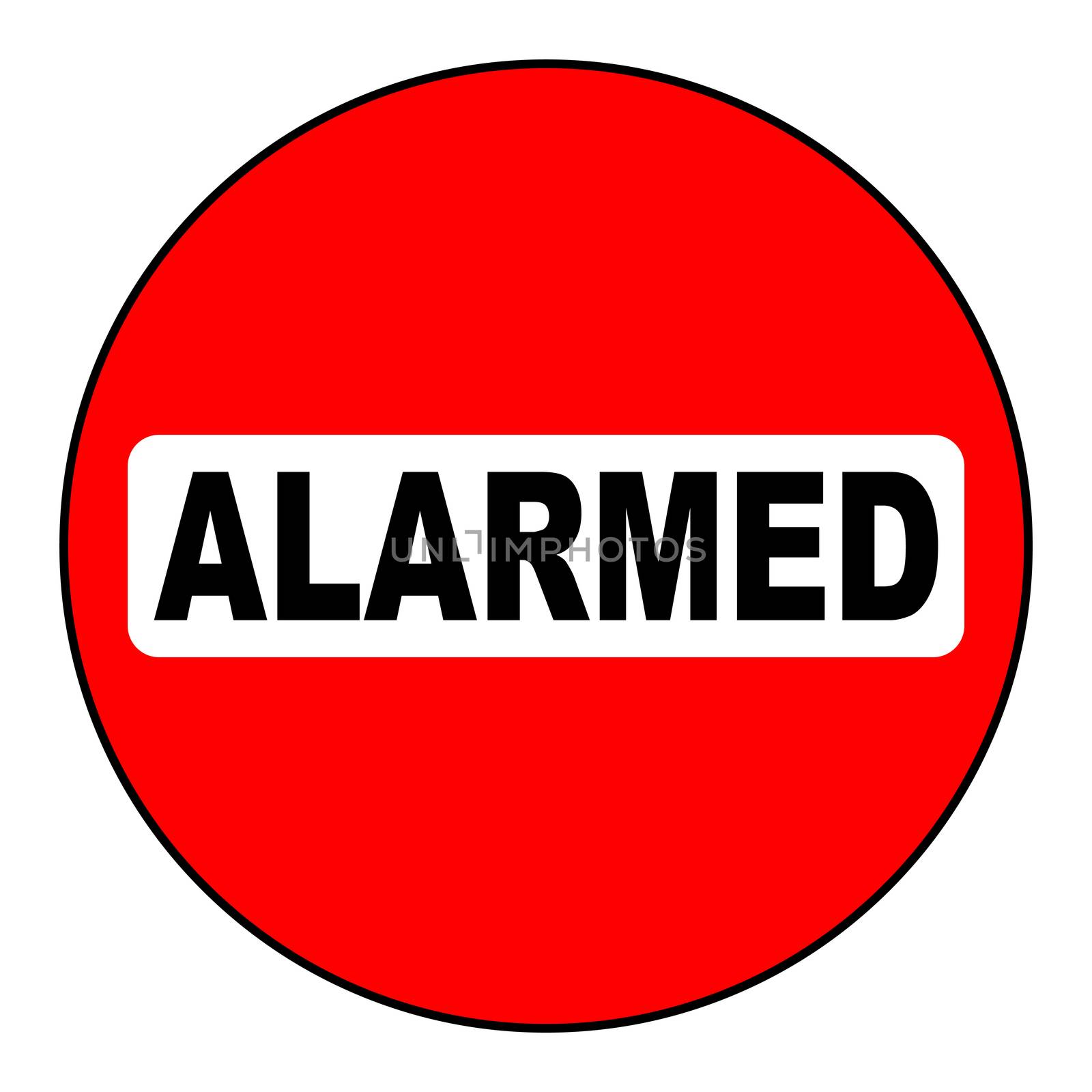 An Alarmed sign in red and black over a white background