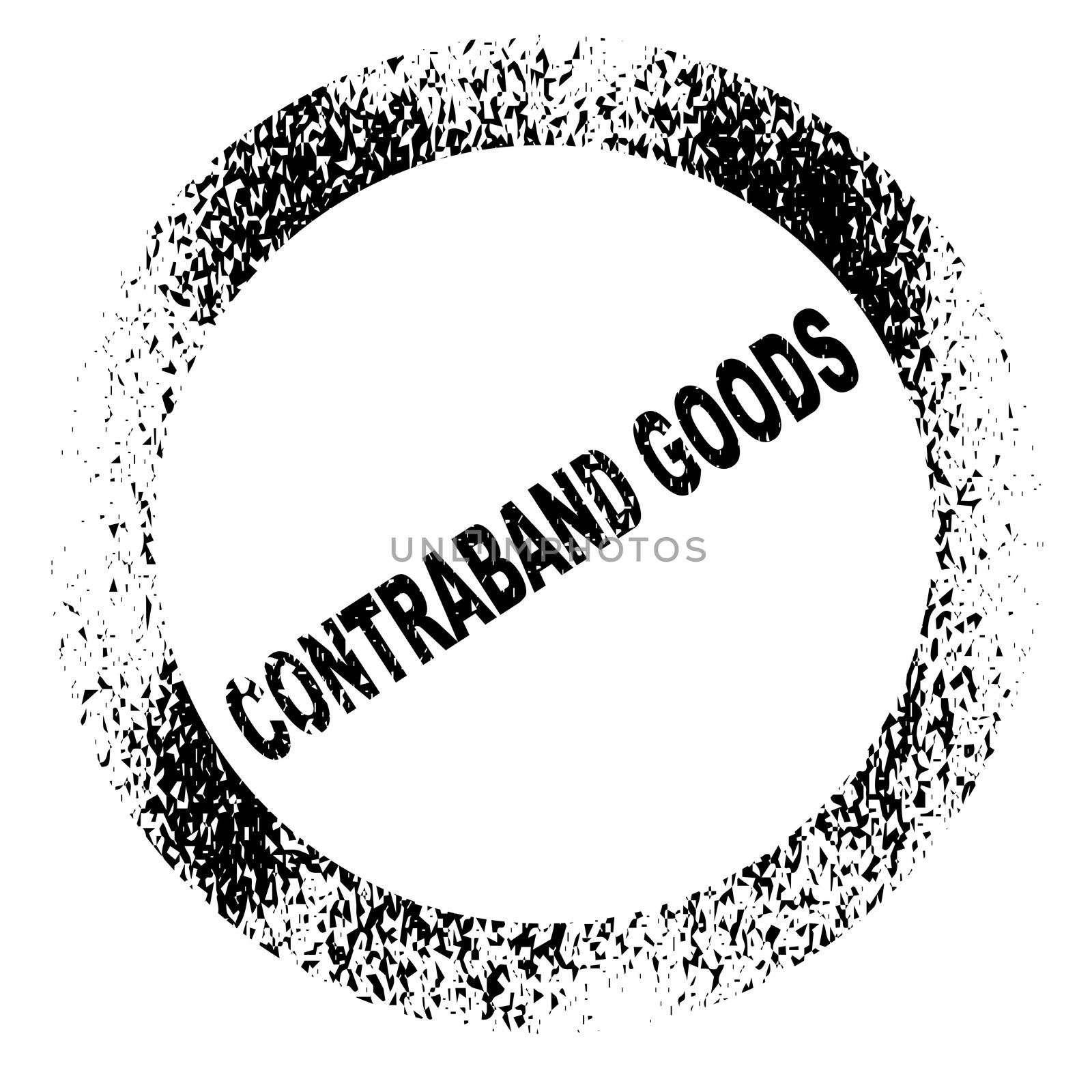 A rubber stamp in black ink with the legend Contraband Goods over a white background