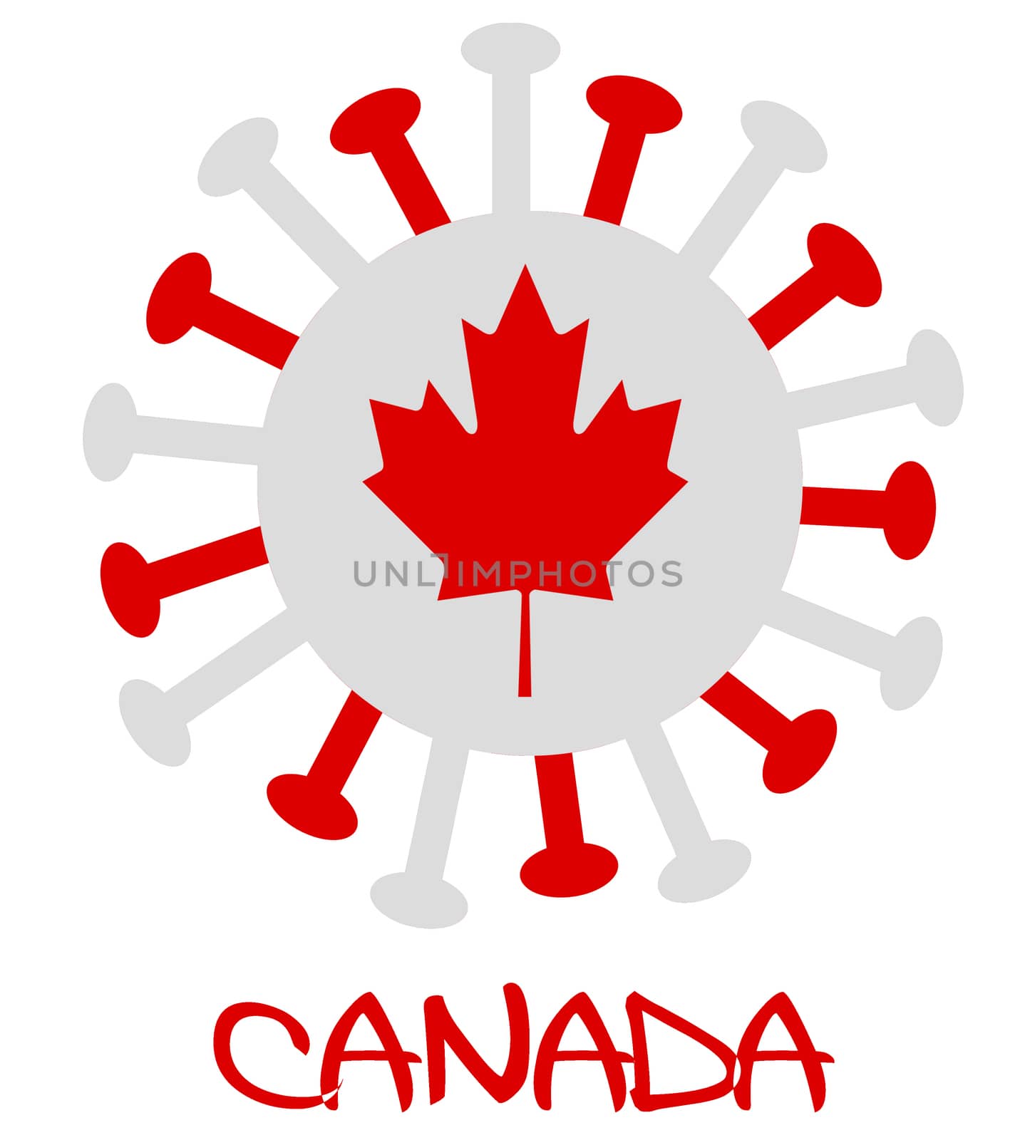 The Canadian national flag with corona virus or bacteria - Isolated on white