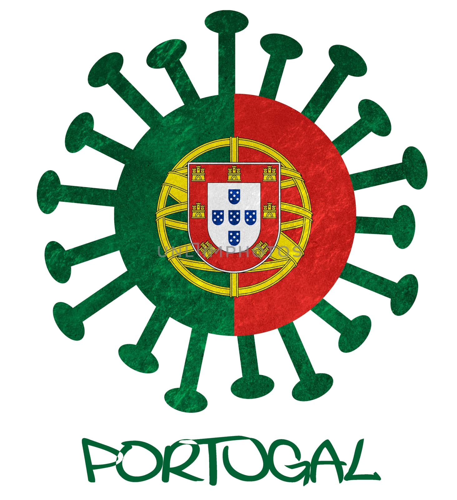 The national flag of Portugal with corona virus or bacteria by michaklootwijk