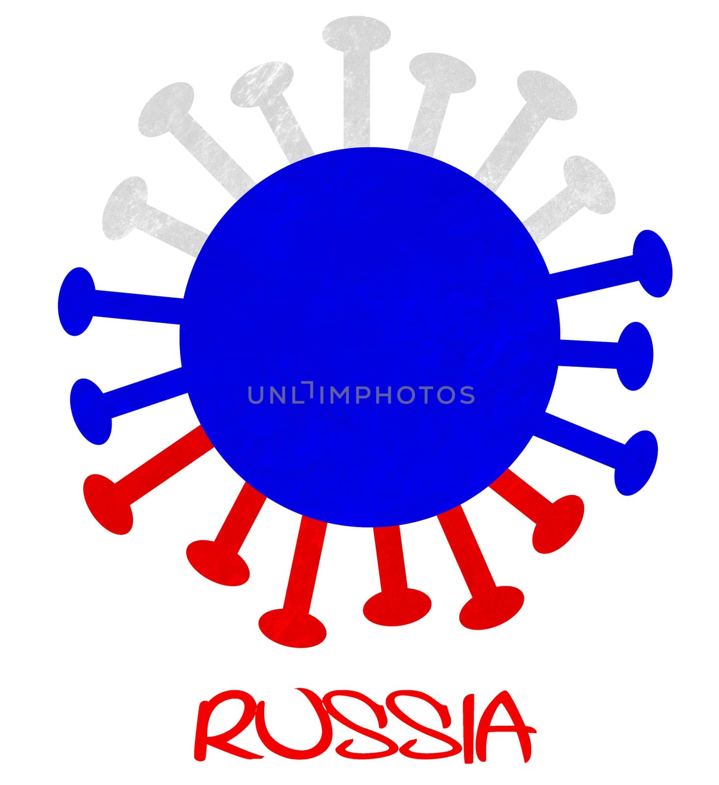 The Russian national flag with corona virus or bacteria by michaklootwijk