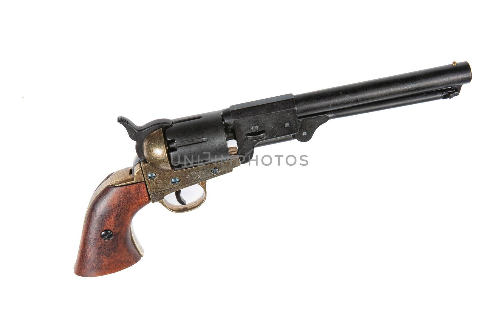 Old single action revolver on an isolated studio background