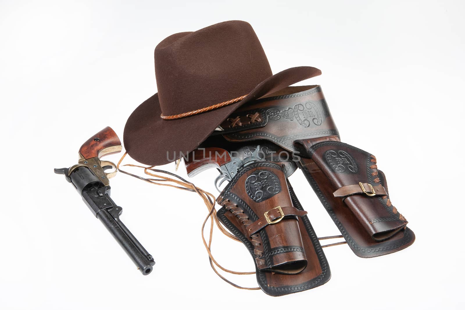 Cowboy equipment on an isolated studio background